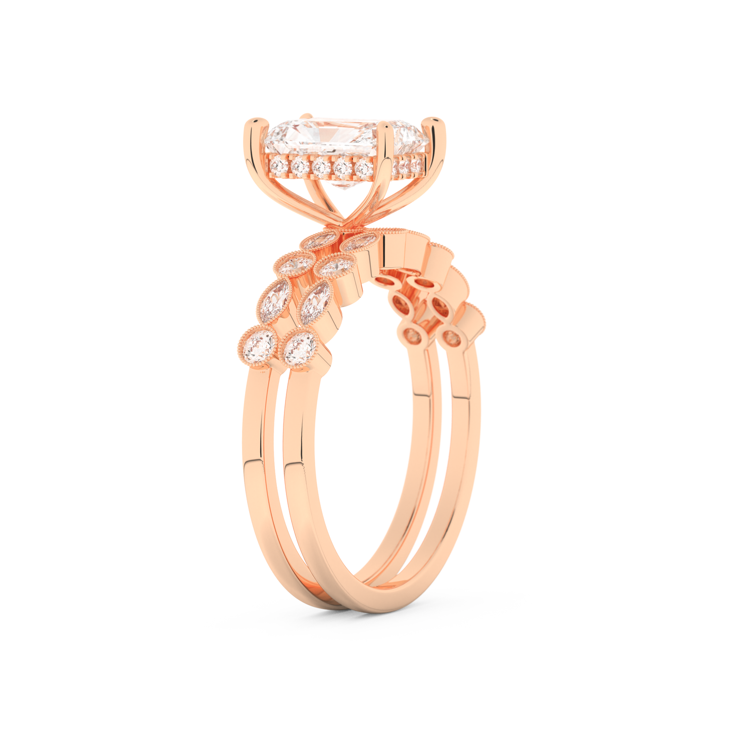 Radiant Cut Moissanite Bridal Set with Pave Settings– 1.56 CT Center, 0.53 TCW Accents