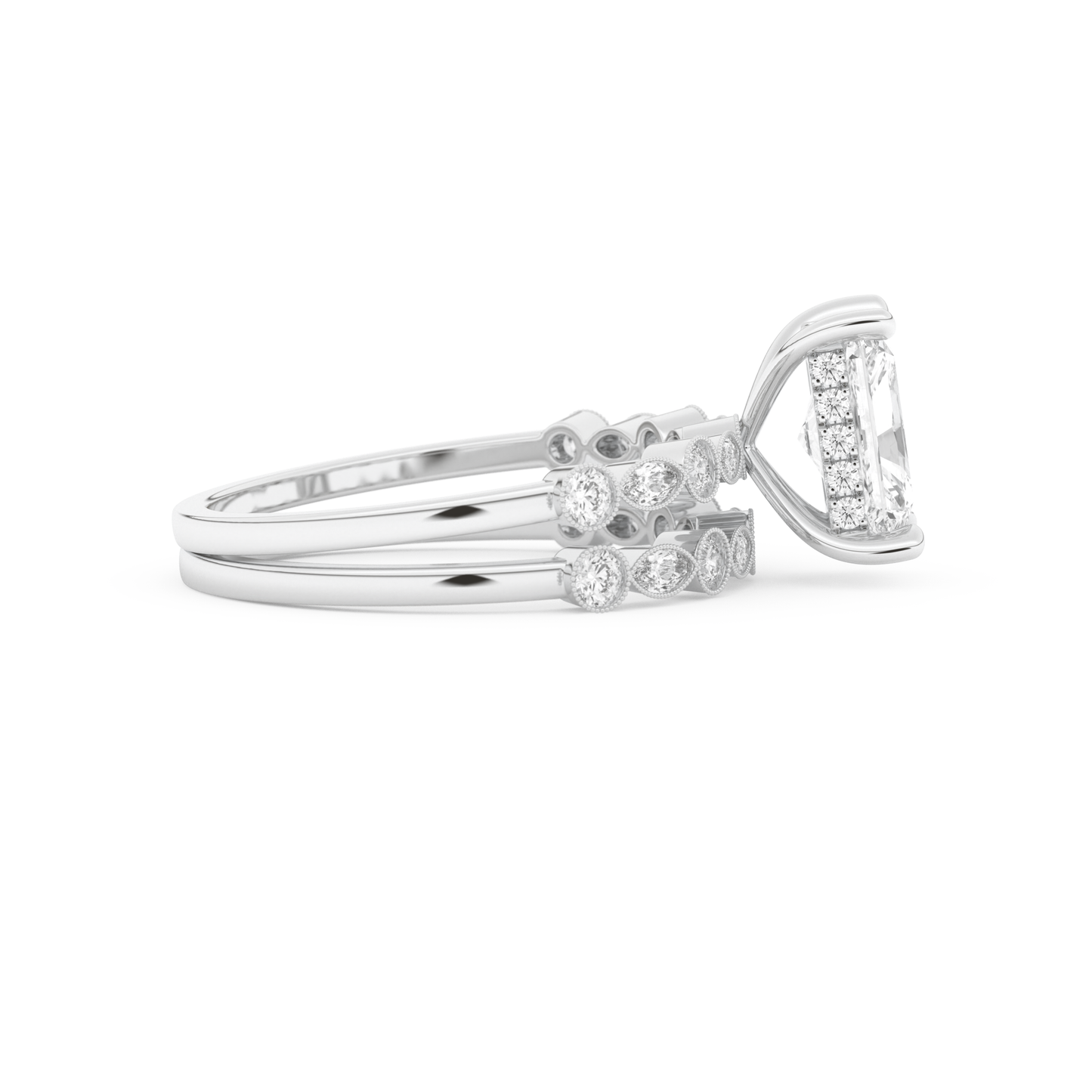 Radiant Cut Moissanite Bridal Set with Pave Settings– 1.56 CT Center, 0.53 TCW Accents