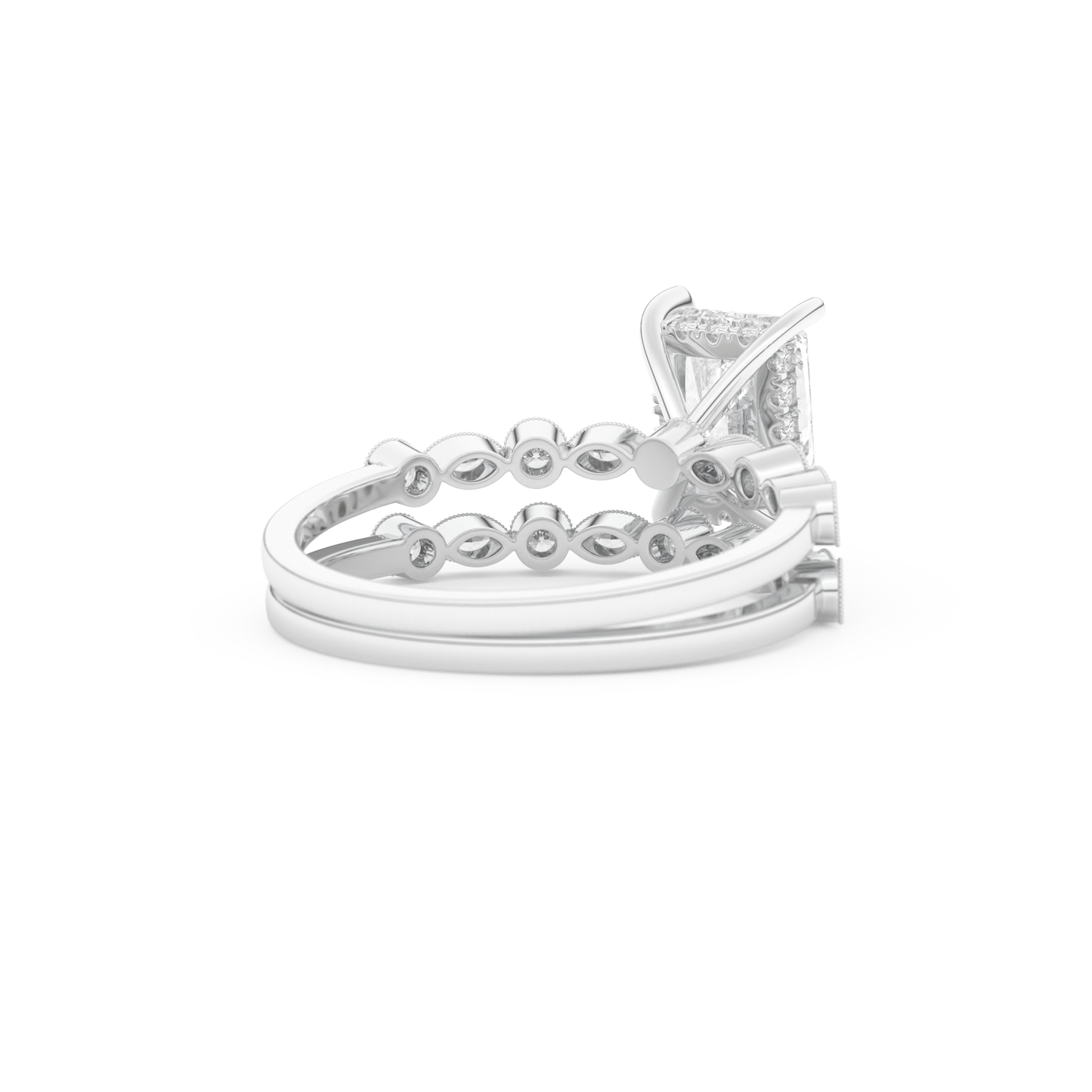 Radiant Cut Moissanite Bridal Set with Pave Settings– 1.56 CT Center, 0.53 TCW Accents