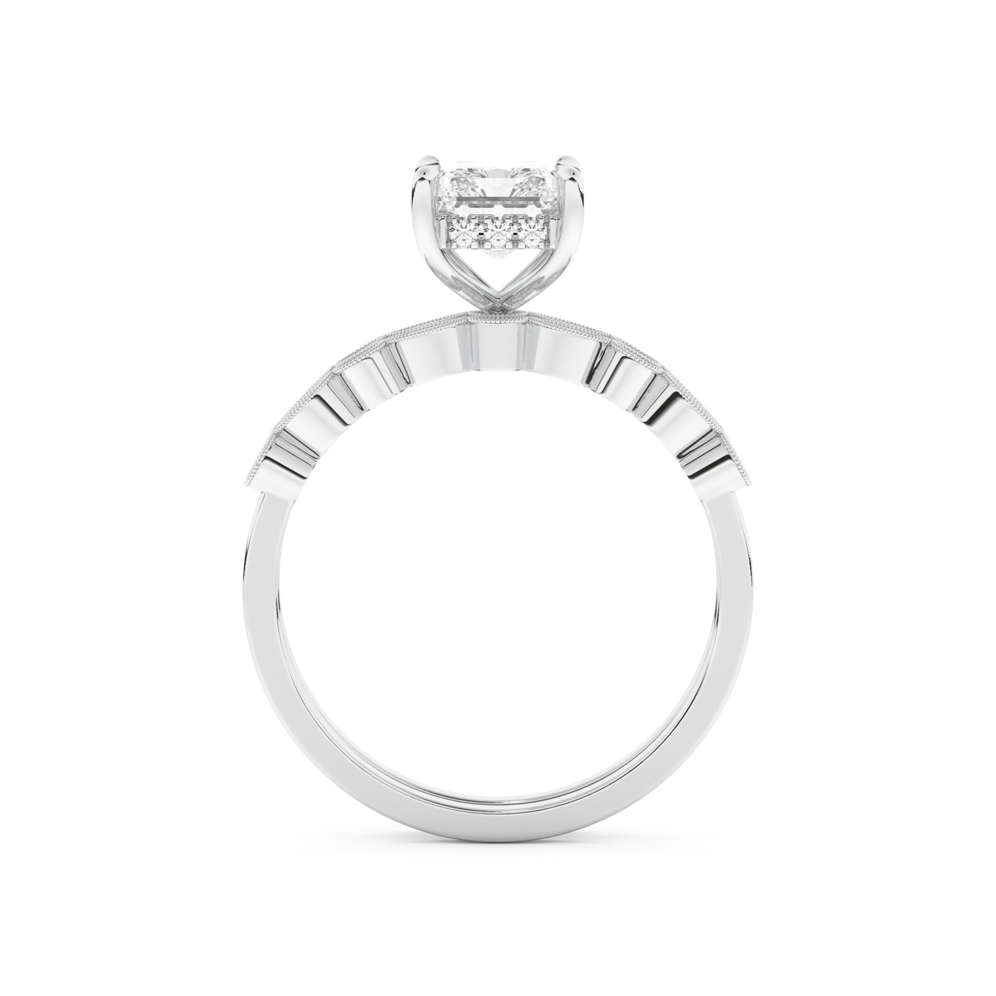 Radiant Cut Moissanite Bridal Set with Pave Settings– 1.56 CT Center, 0.53 TCW Accents