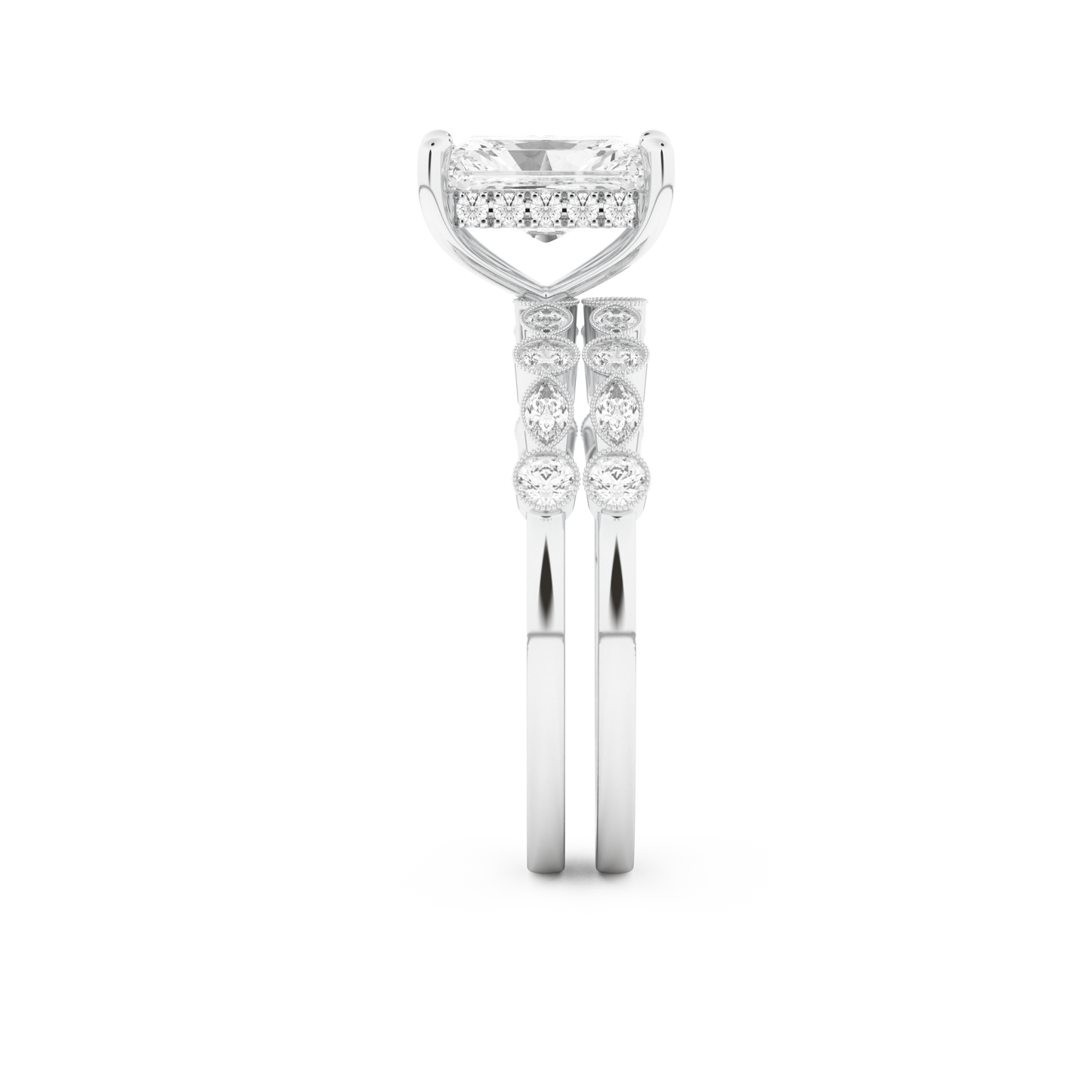 Radiant Cut Moissanite Bridal Set with Pave Settings– 1.56 CT Center, 0.53 TCW Accents