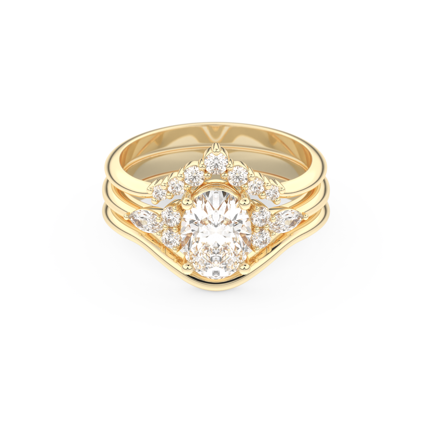Oval Cut Moissanite Bridal Set with Three Stone Settings – 1.18 CT Center, 0.32 TCW Accents