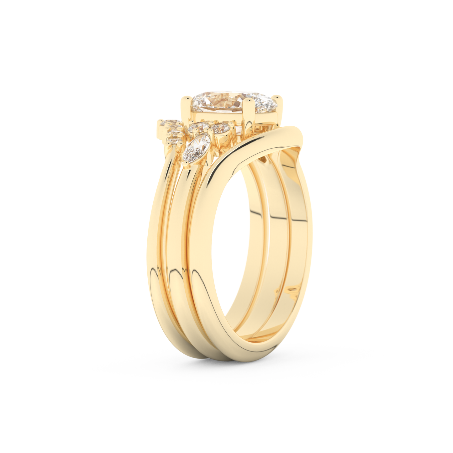 Oval Cut Moissanite Bridal Set with Three Stone Settings – 1.18 CT Center, 0.32 TCW Accents