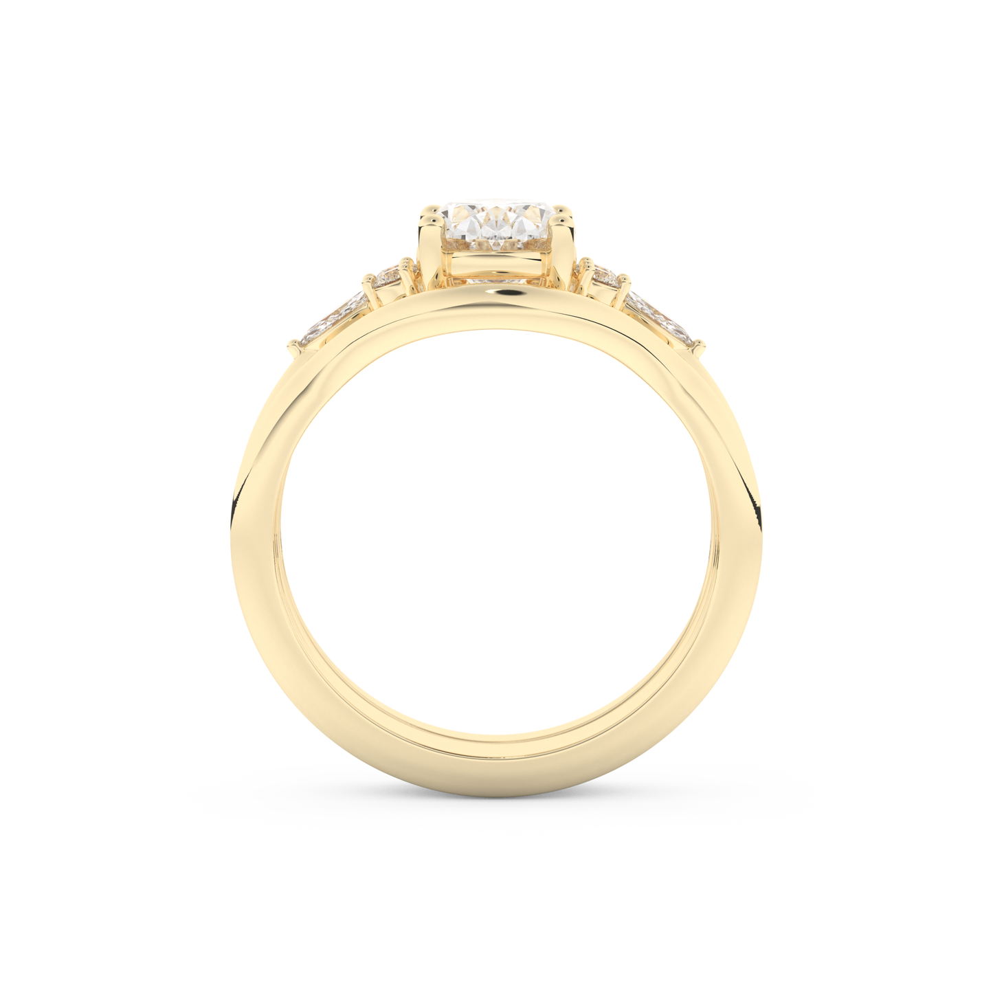 Oval Cut Moissanite Bridal Set with Three Stone Settings – 1.18 CT Center, 0.32 TCW Accents