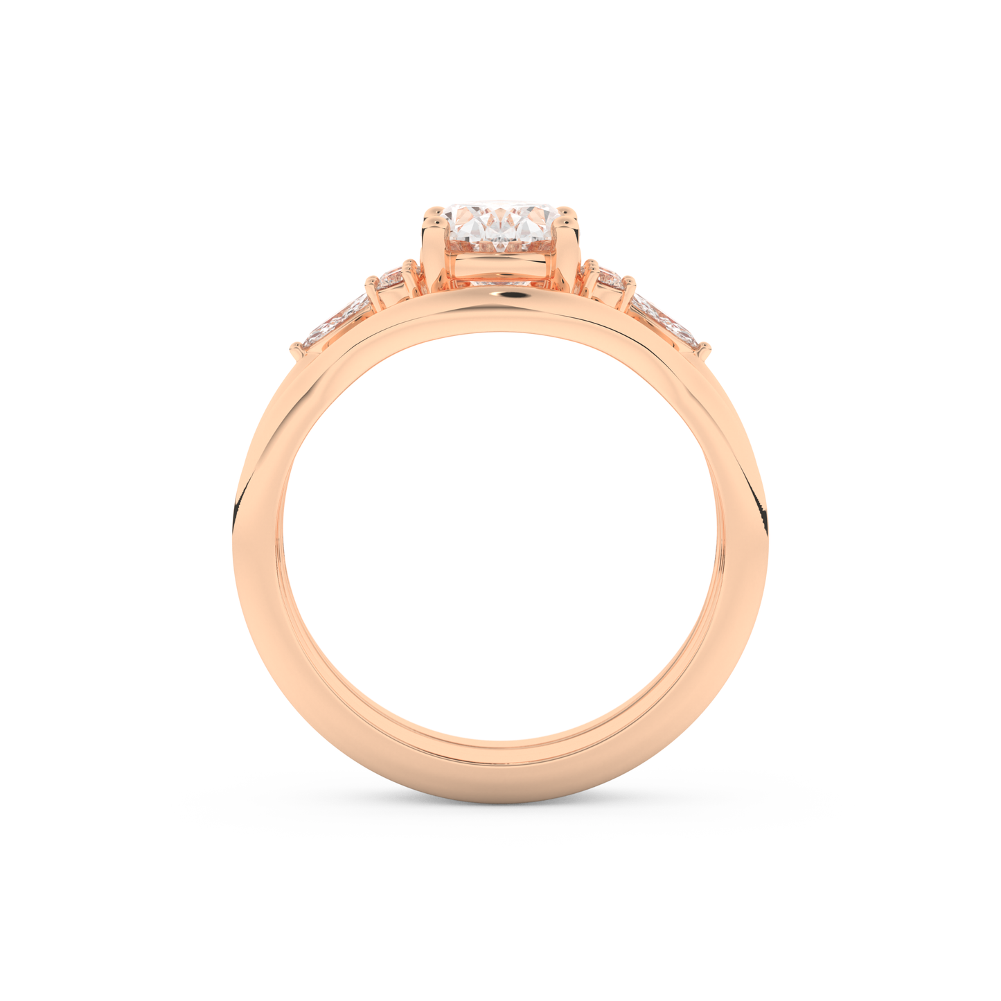 Oval Cut Moissanite Bridal Set with Three Stone Settings – 1.18 CT Center, 0.32 TCW Accents