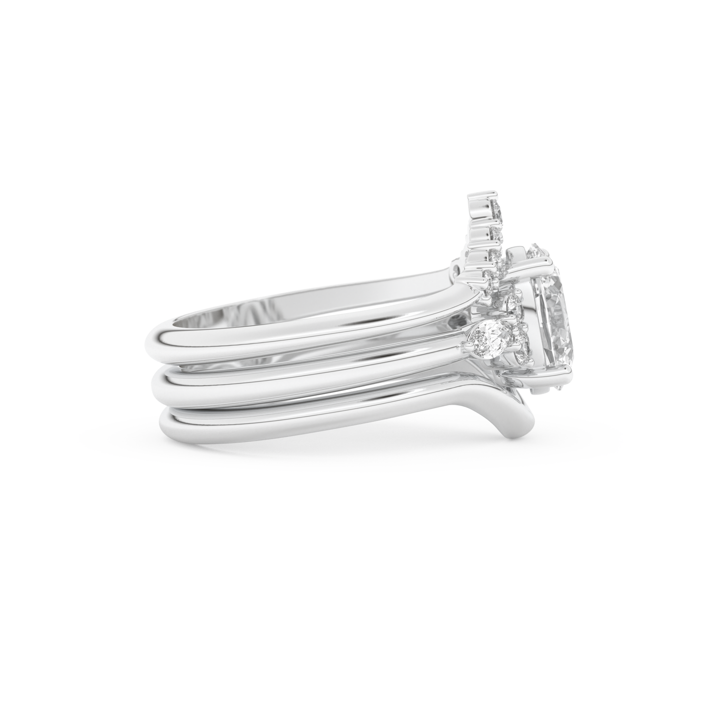Oval Cut Moissanite Bridal Set with Three Stone Settings – 1.18 CT Center, 0.32 TCW Accents