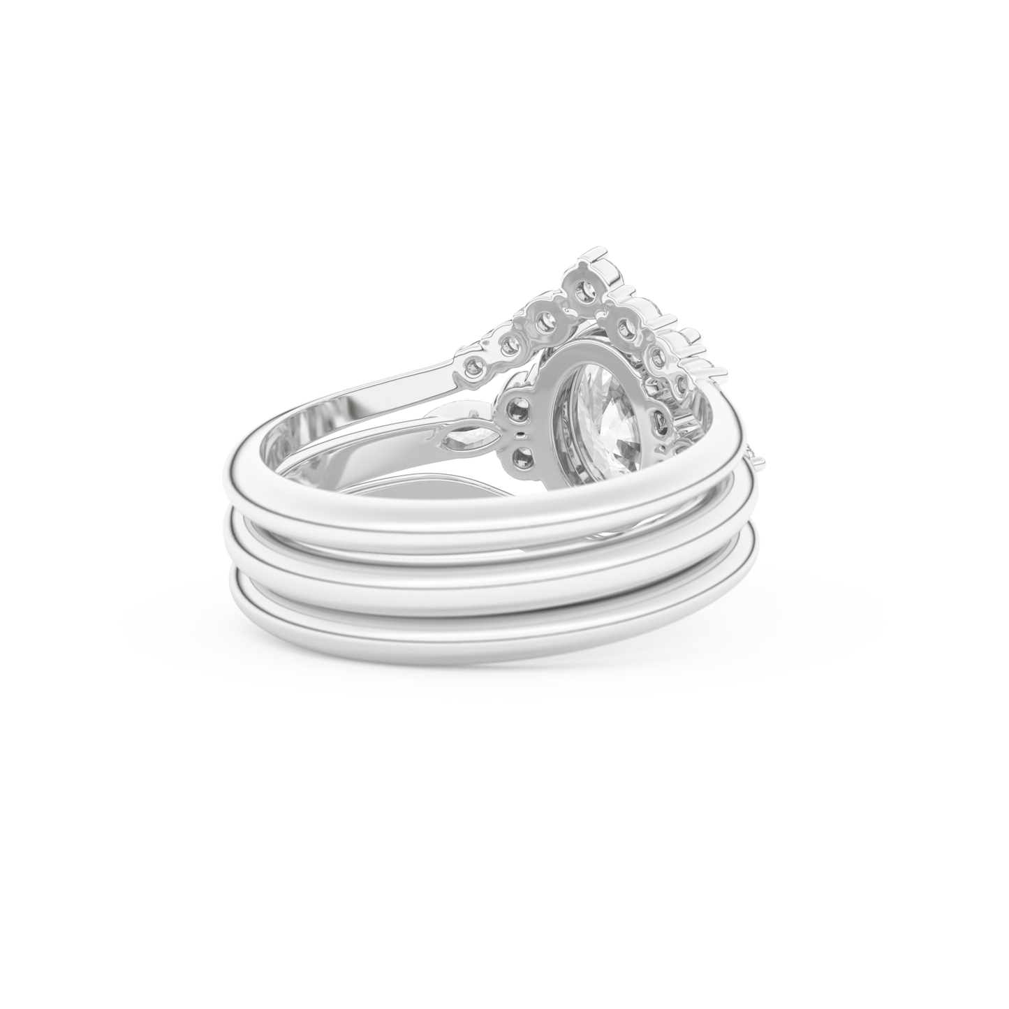 Oval Cut Moissanite Bridal Set with Three Stone Settings – 1.18 CT Center, 0.32 TCW Accents