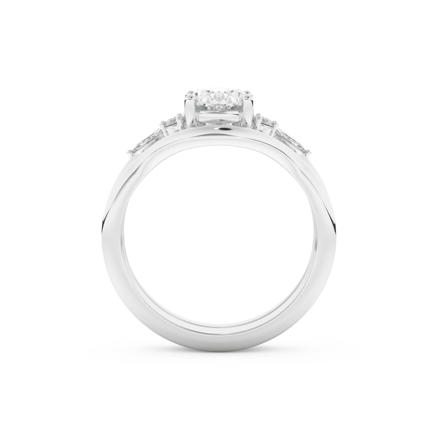Oval Cut Moissanite Bridal Set with Three Stone Settings – 1.18 CT Center, 0.32 TCW Accents