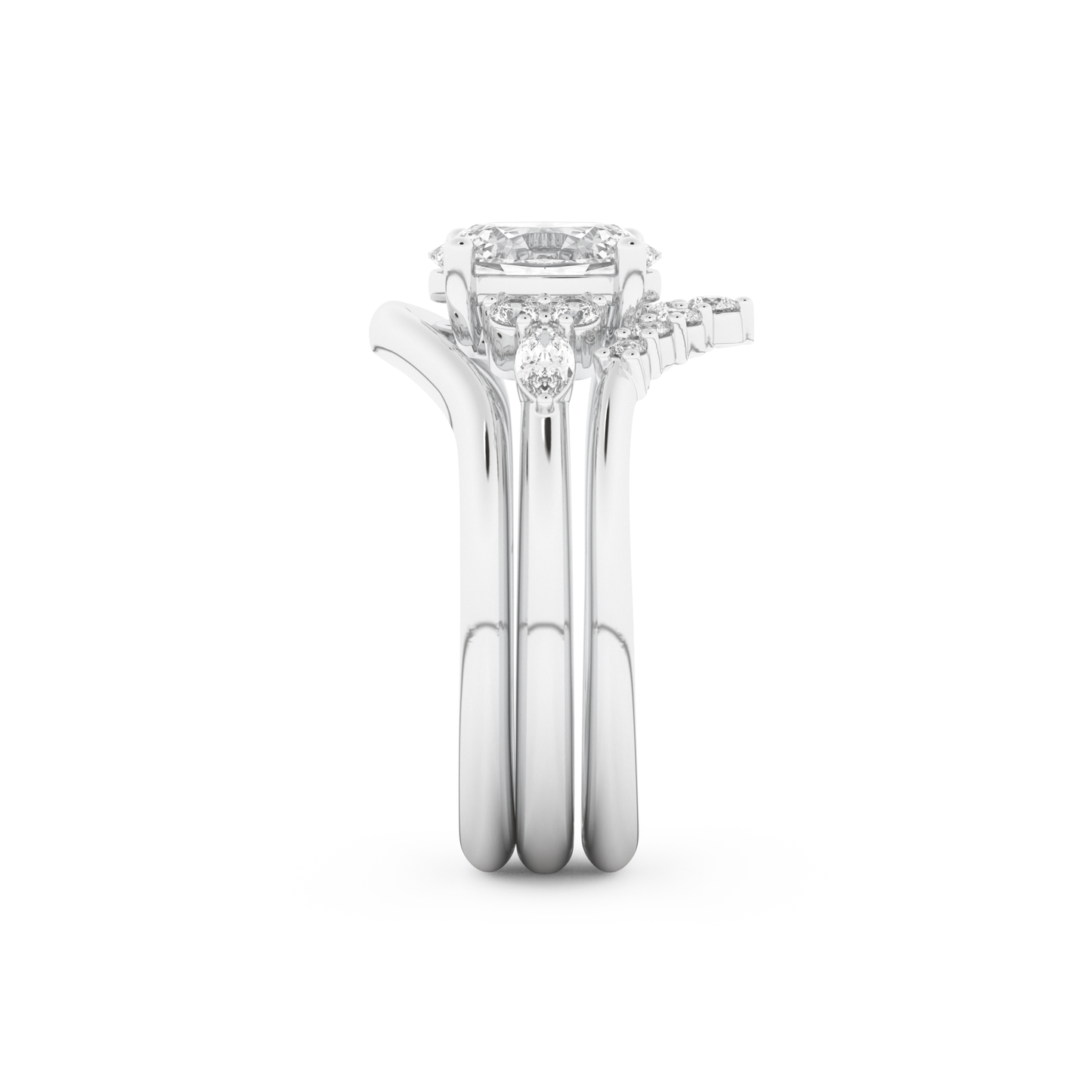 Oval Cut Moissanite Bridal Set with Three Stone Settings – 1.18 CT Center, 0.32 TCW Accents