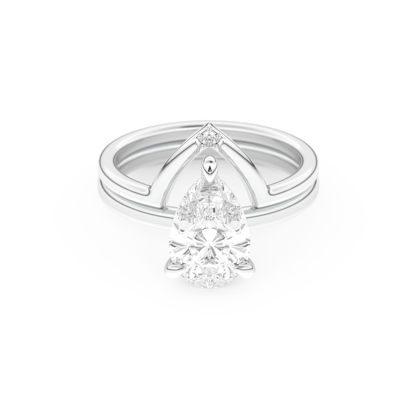 Pear Cut Moissanite Bridal Set with Solitaire Settings – 1.99 CT Center, 0.01 TCW Accents