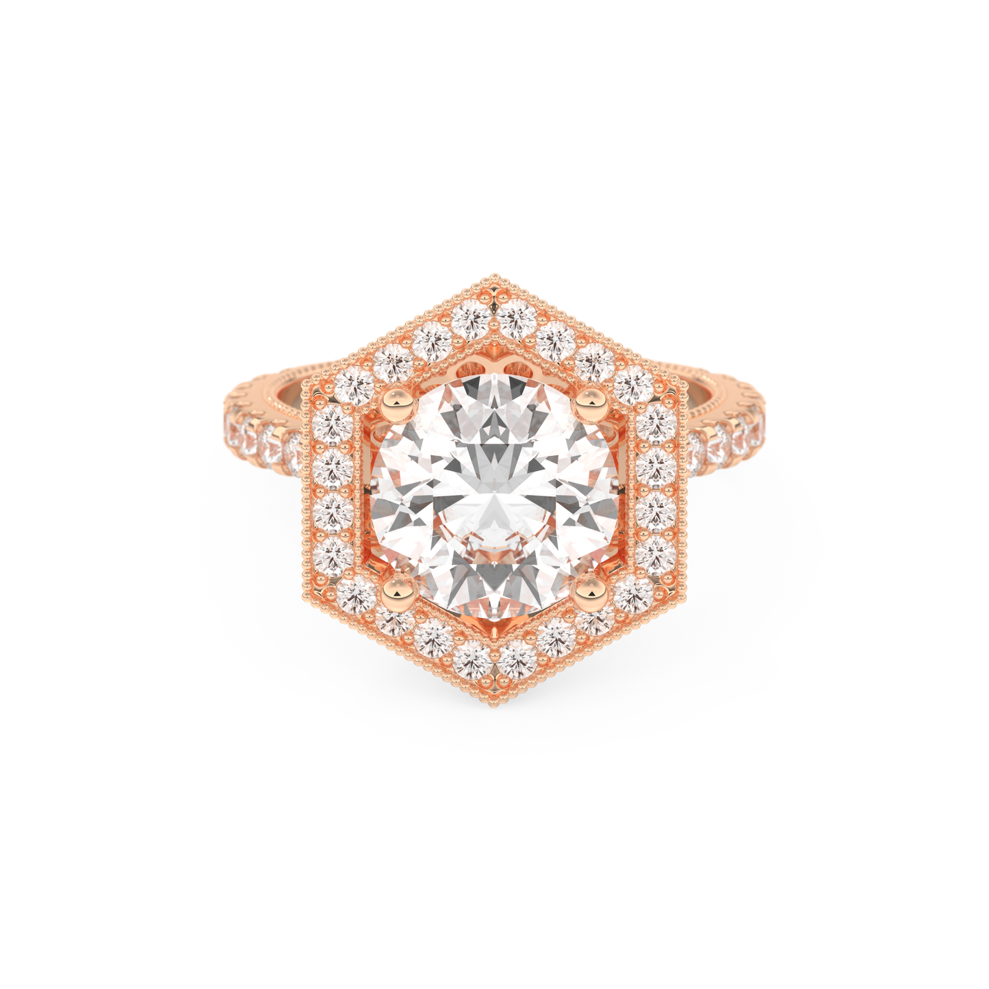 Elongated Round Cut 2.43 Carat Moissanite Ring – Hidden Halo & Pave Setting in Gold