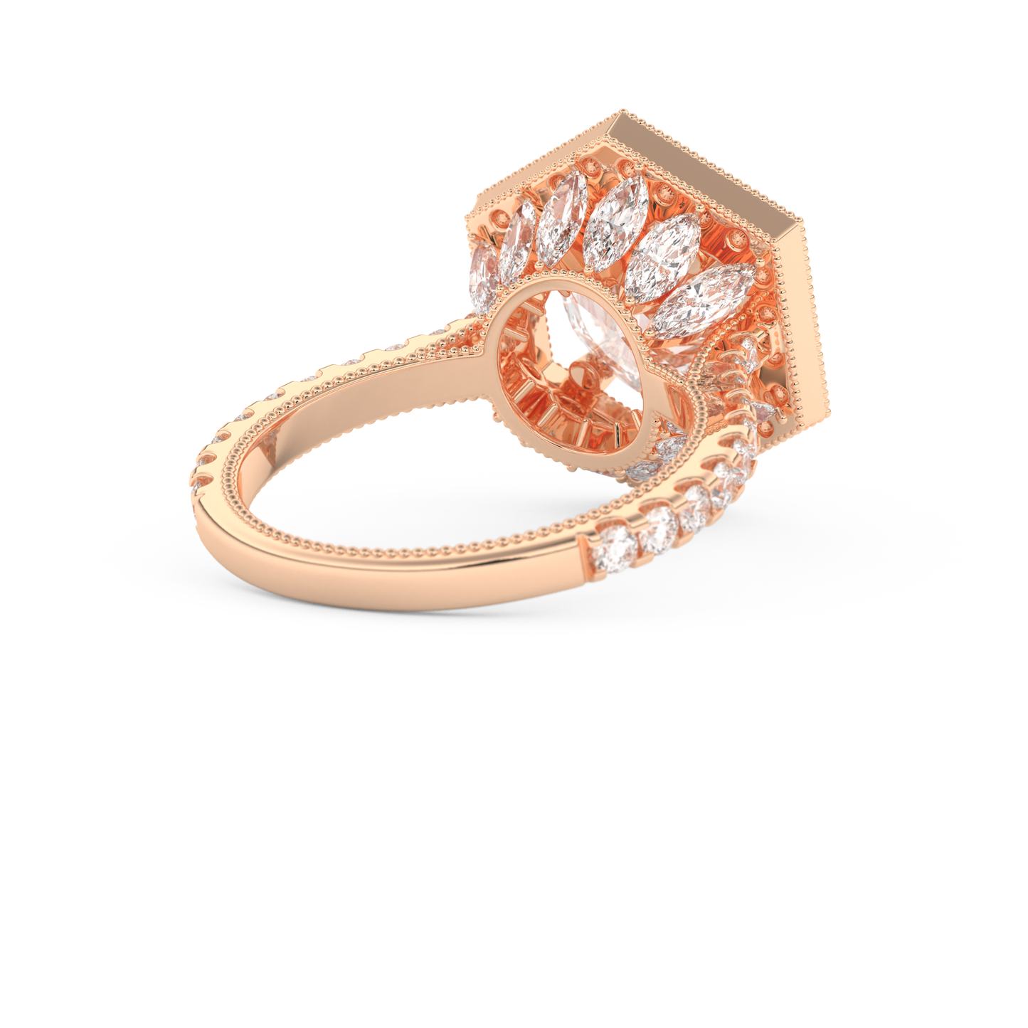 Elongated Round Cut 2.43 Carat Moissanite Ring – Hidden Halo & Pave Setting in Gold