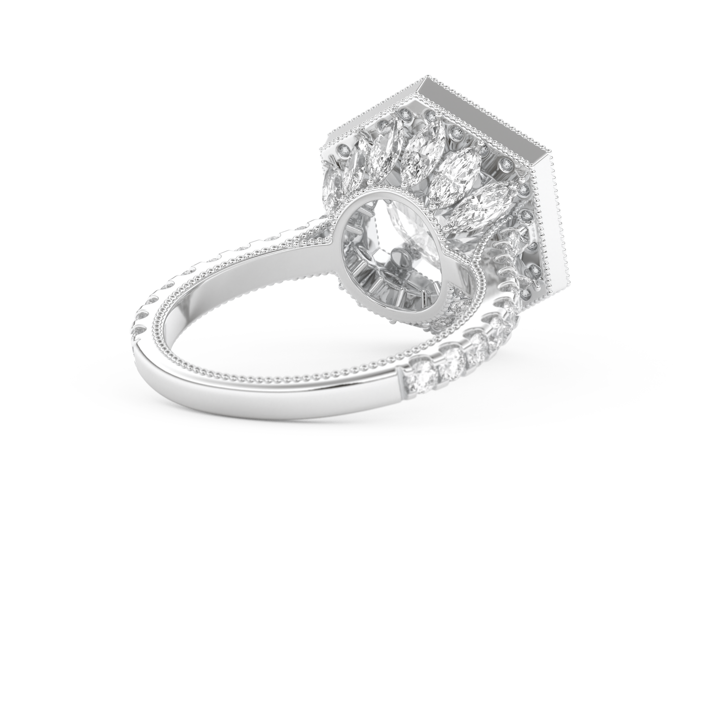 Elongated Round Cut 2.43 Carat Moissanite Ring – Hidden Halo & Pave Setting in Gold