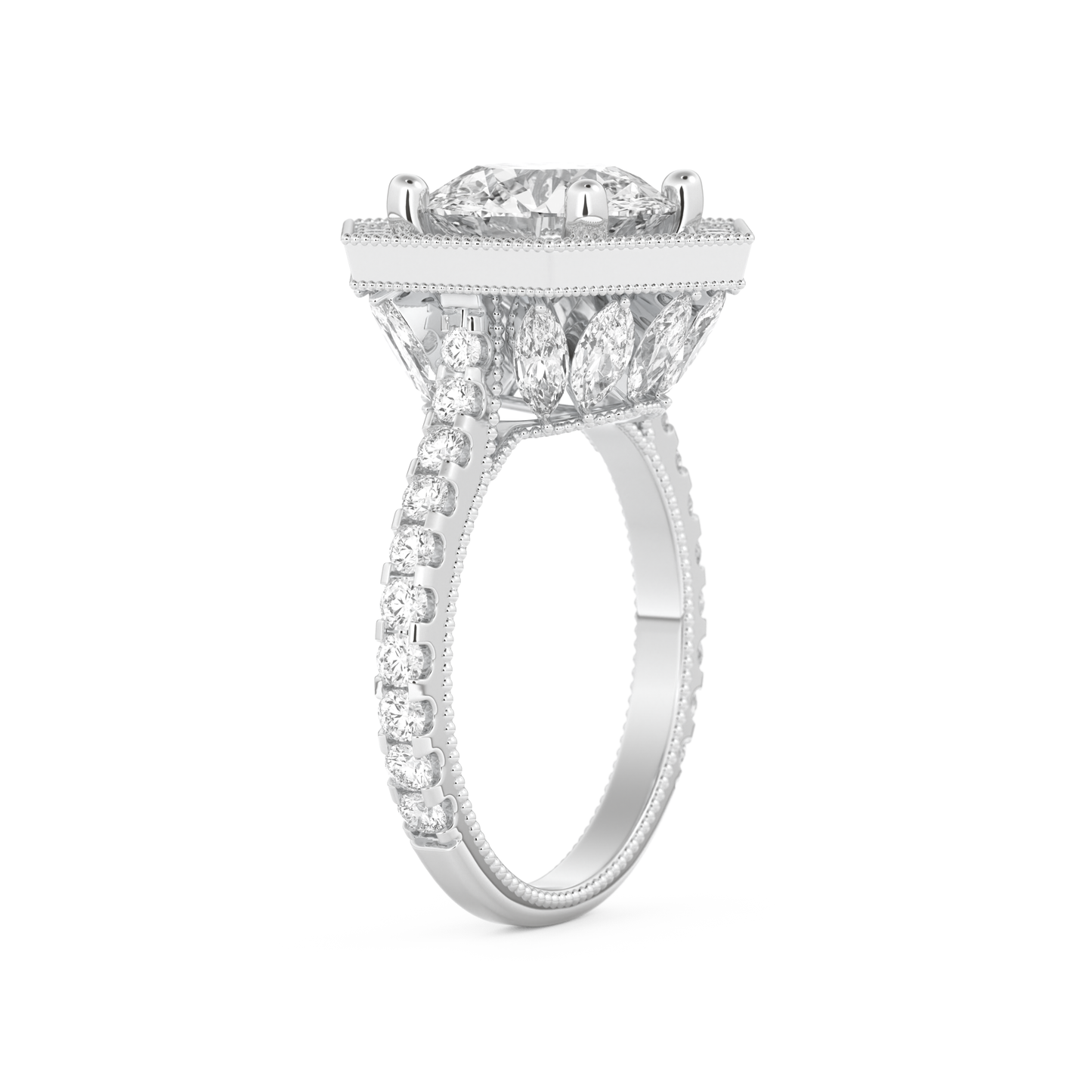 Elongated Round Cut 2.43 Carat Moissanite Ring – Hidden Halo & Pave Setting in Gold