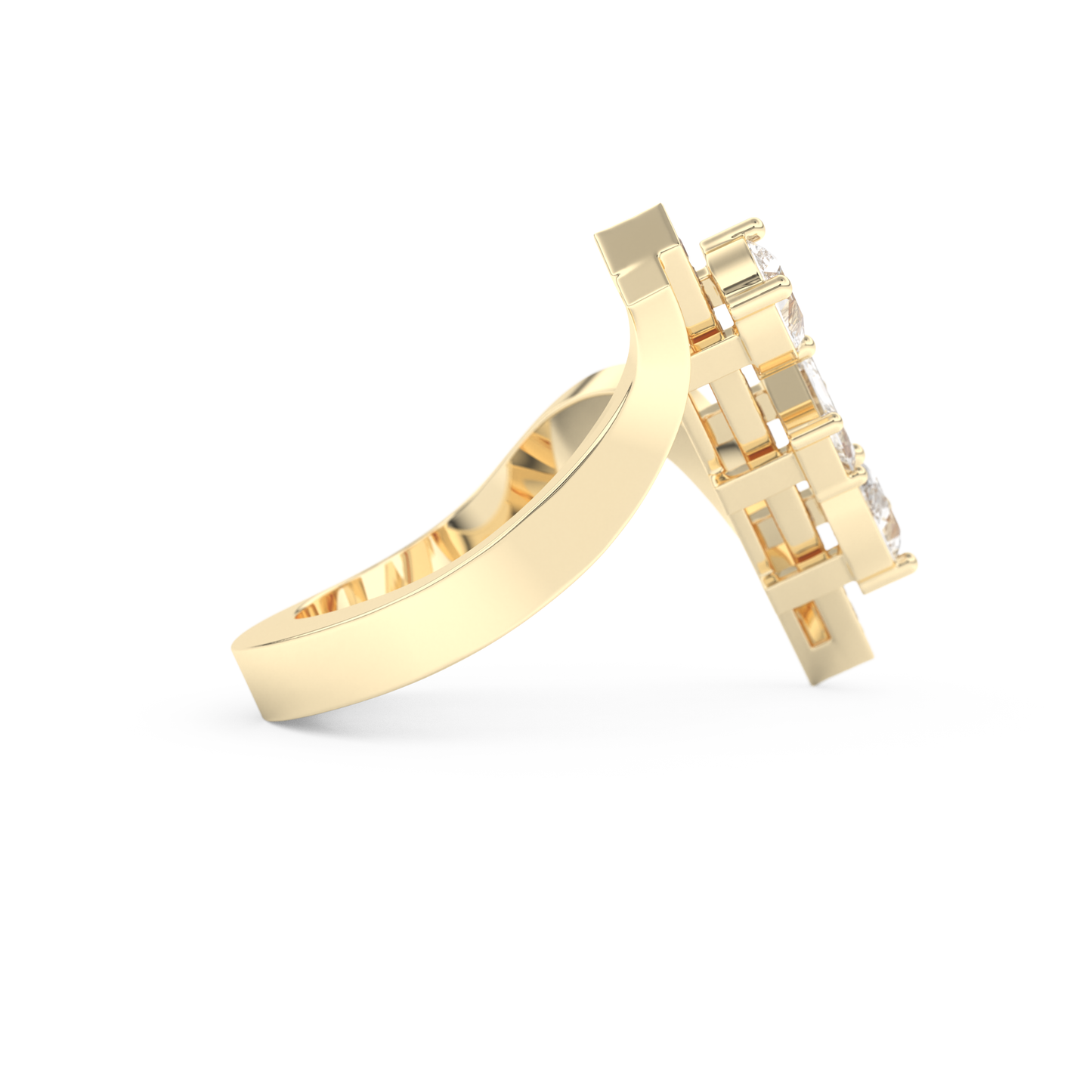 Elongated Emerald Cut 0.26 Carat Moissanite Ring – Cluster and Pave Setting in Gold