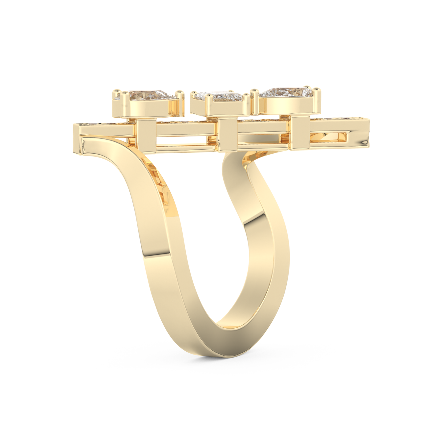 Elongated Emerald Cut 0.26 Carat Moissanite Ring – Cluster and Pave Setting in Gold