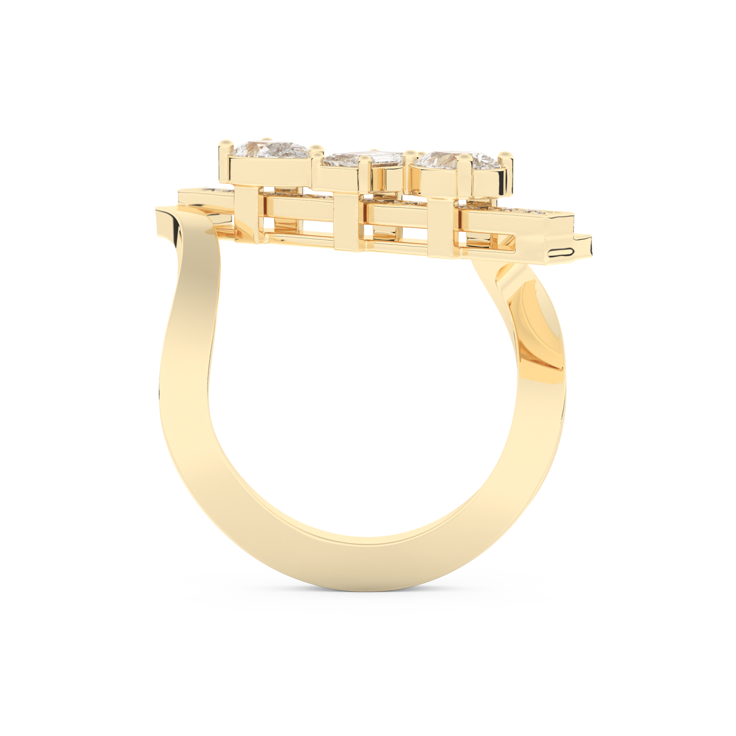 Elongated Emerald Cut 0.26 Carat Moissanite Ring – Cluster and Pave Setting in Gold