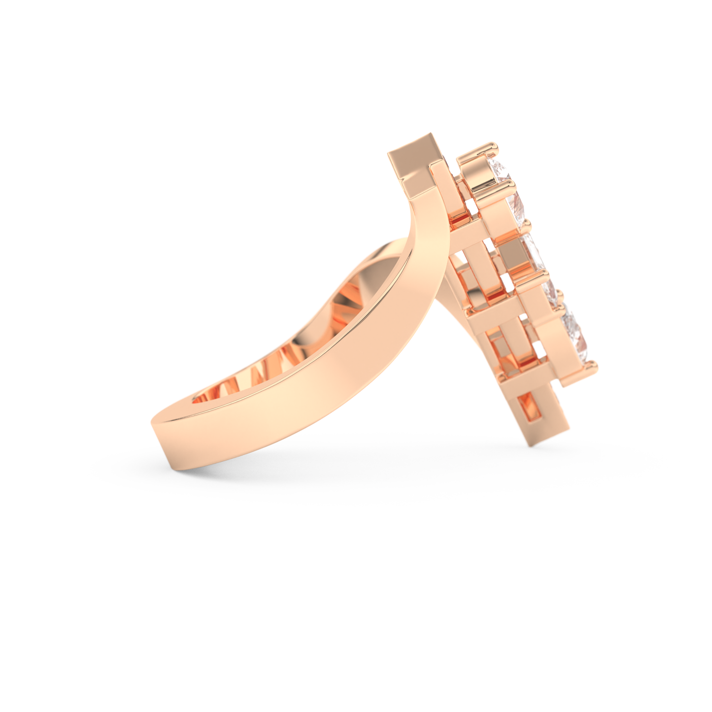 Elongated Emerald Cut 0.26 Carat Moissanite Ring – Cluster and Pave Setting in Gold