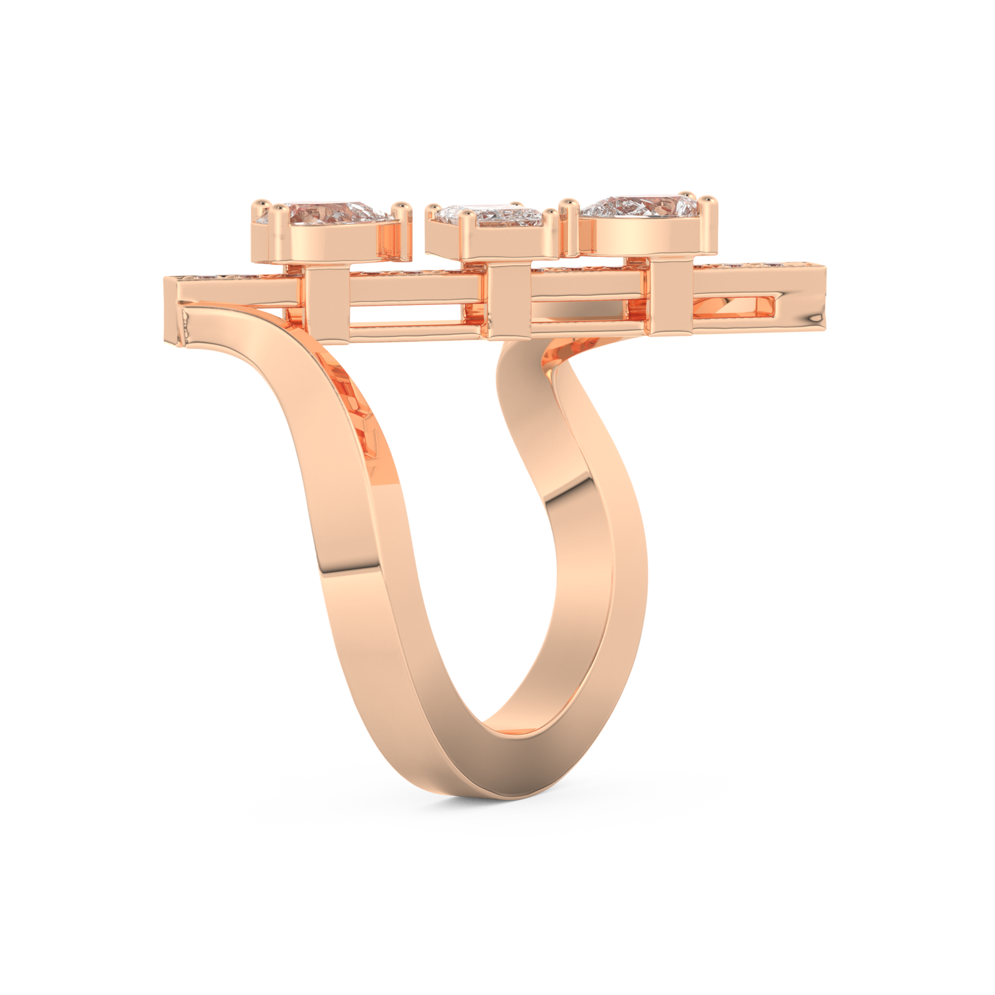 Elongated Emerald Cut 0.26 Carat Moissanite Ring – Cluster and Pave Setting in Gold