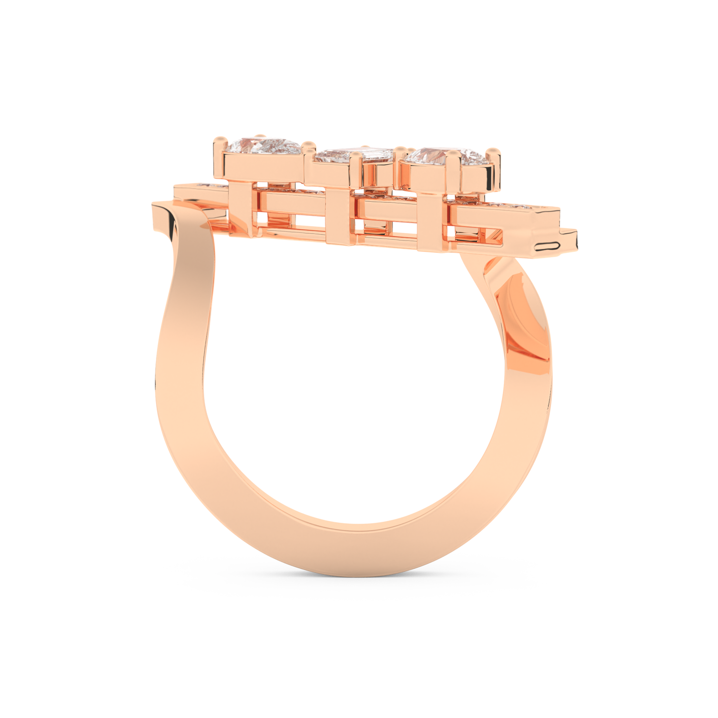 Elongated Emerald Cut 0.26 Carat Moissanite Ring – Cluster and Pave Setting in Gold
