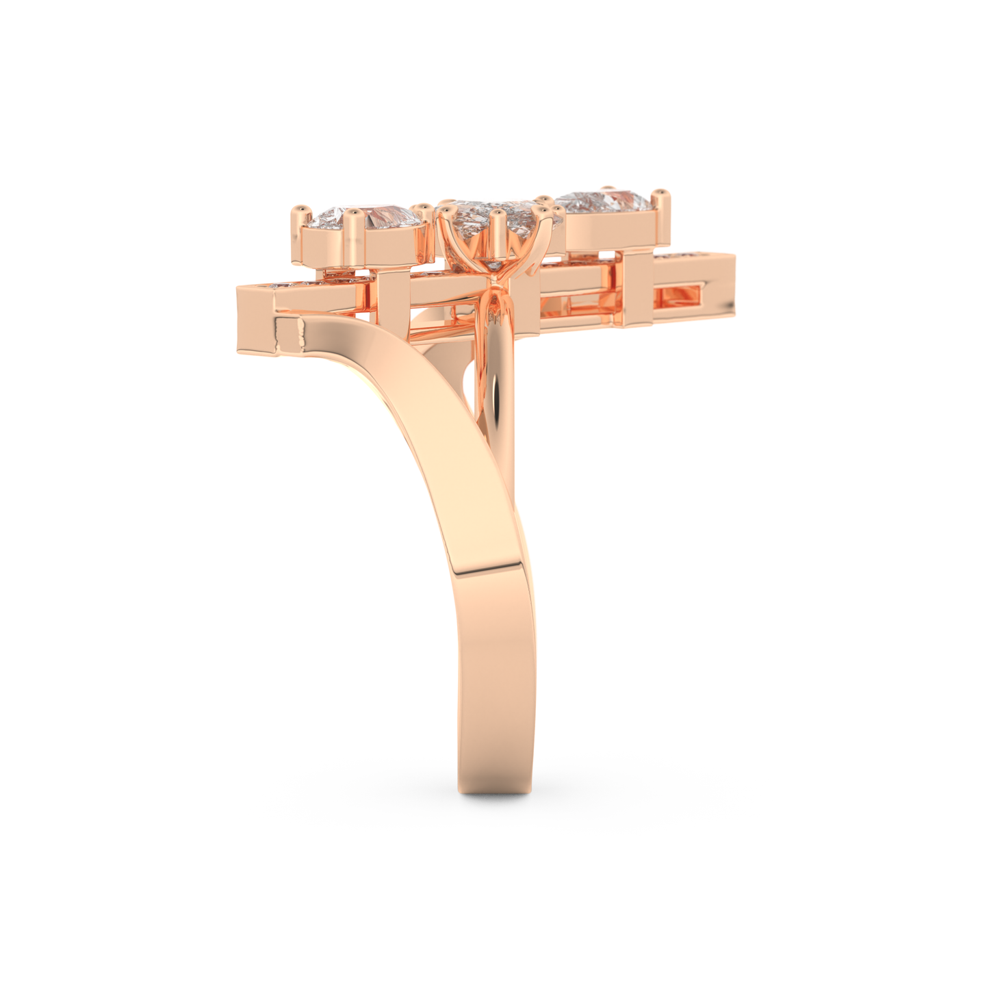 Elongated Emerald Cut 0.26 Carat Moissanite Ring – Cluster and Pave Setting in Gold