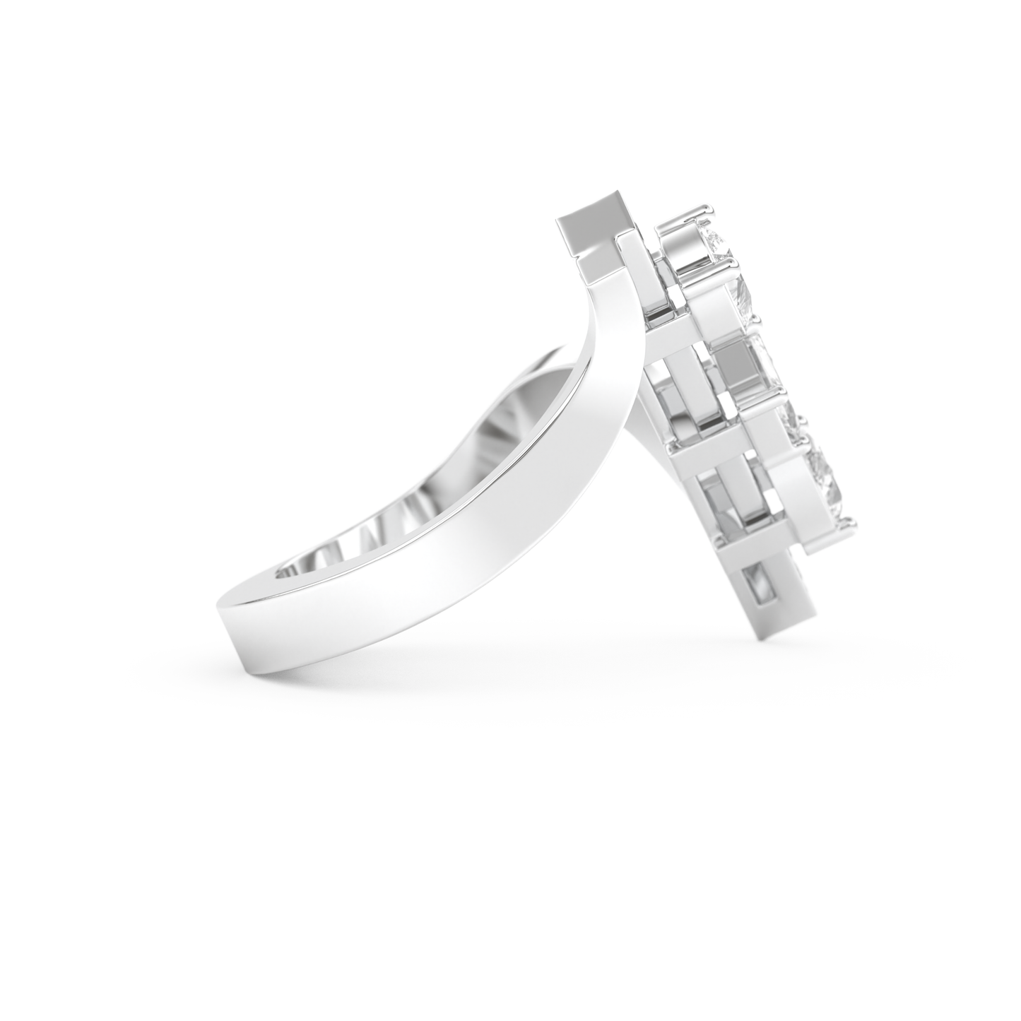 Elongated Emerald Cut 0.26 Carat Moissanite Ring – Cluster and Pave Setting in Gold
