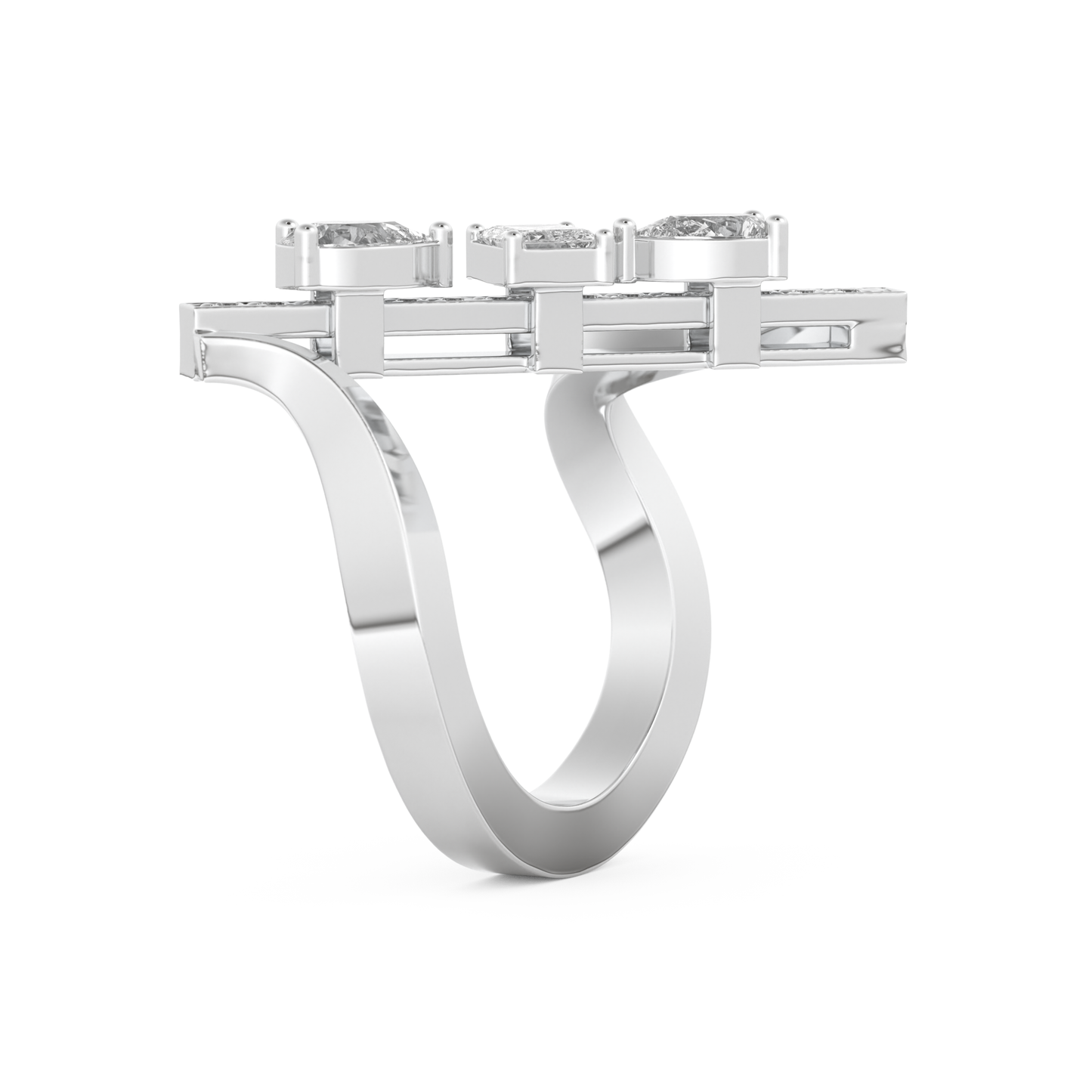 Elongated Emerald Cut 0.26 Carat Moissanite Ring – Cluster and Pave Setting in Gold