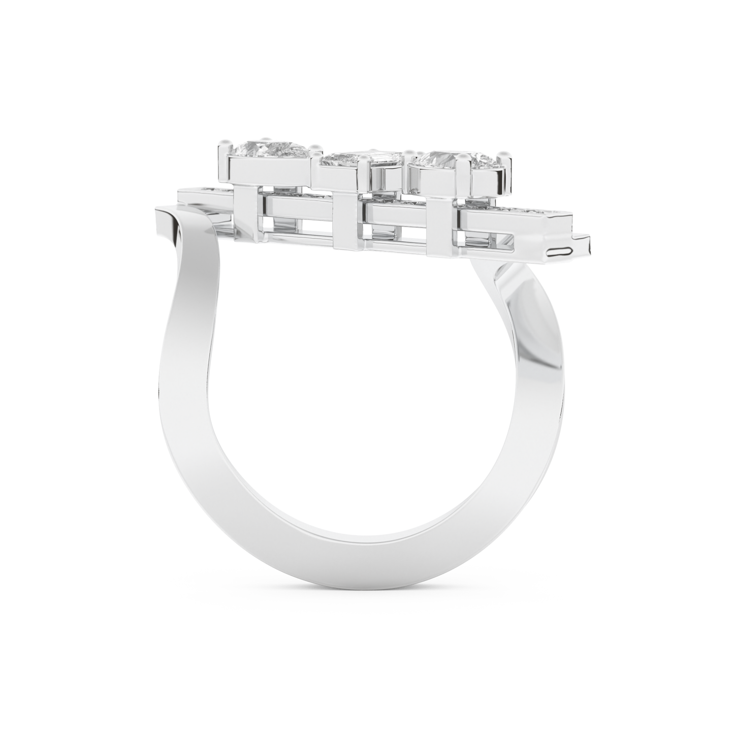 Elongated Emerald Cut 0.26 Carat Moissanite Ring – Cluster and Pave Setting in Gold