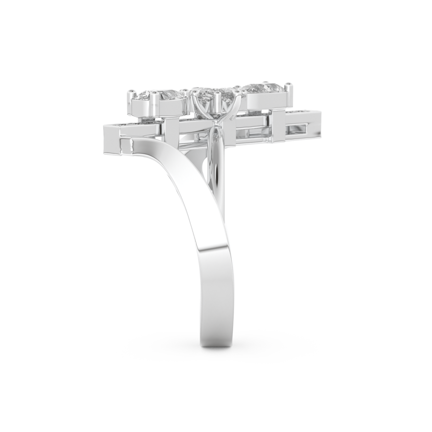 Elongated Emerald Cut 0.26 Carat Moissanite Ring – Cluster and Pave Setting in Gold