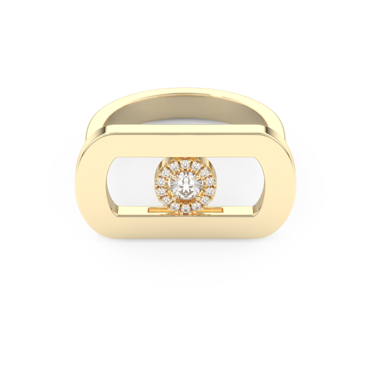 Elongated Round Cut 0.11 Carat Moissanite Ring – Halo Setting in Gold