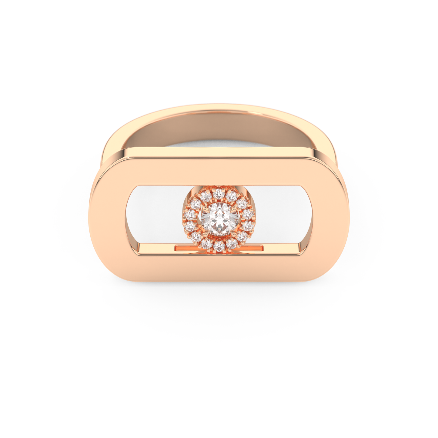 Elongated Round Cut 0.11 Carat Moissanite Ring – Halo Setting in Gold