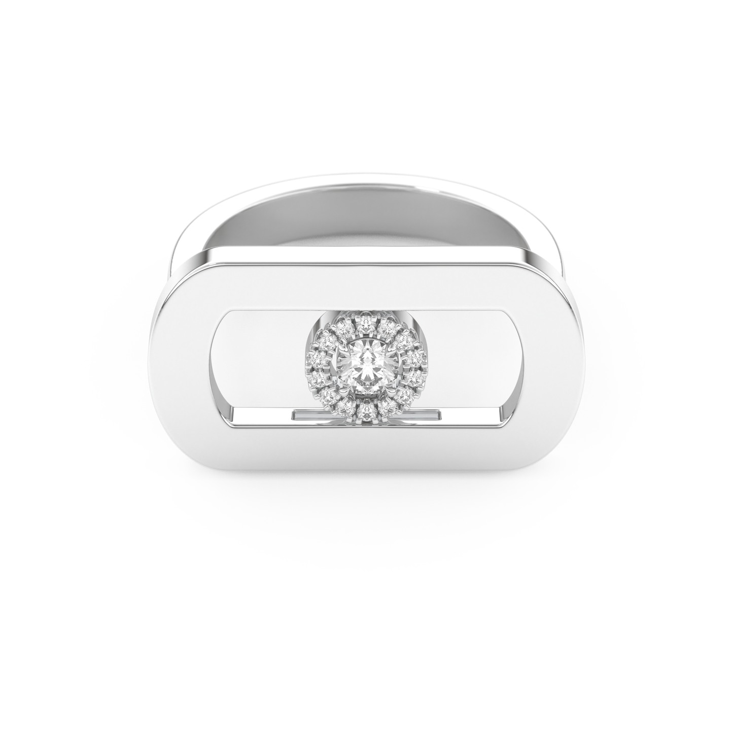 Elongated Round Cut 0.11 Carat Moissanite Ring – Halo Setting in Gold