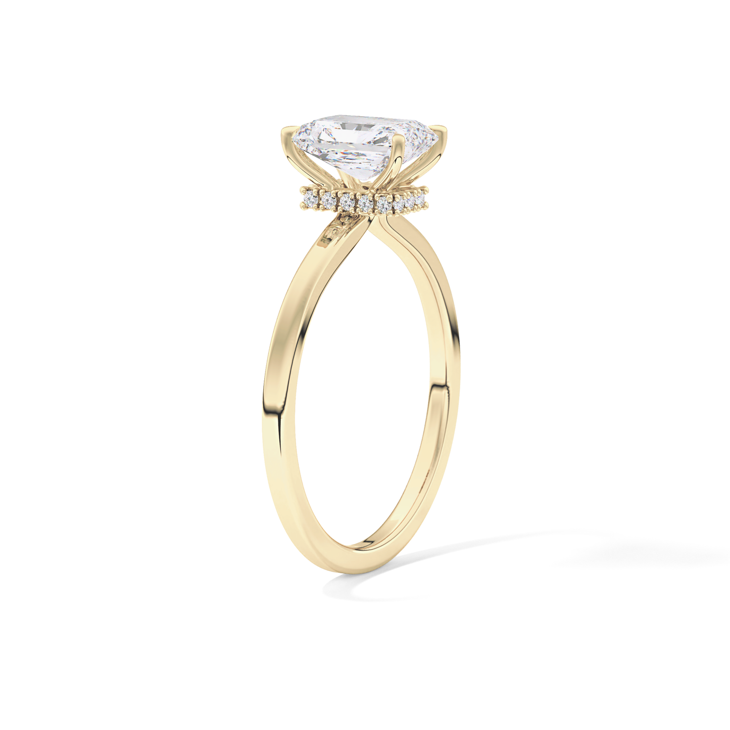 Radiant Cut 1.21 Carat Moissanite Ring – Hidden Halo Setting in Gold