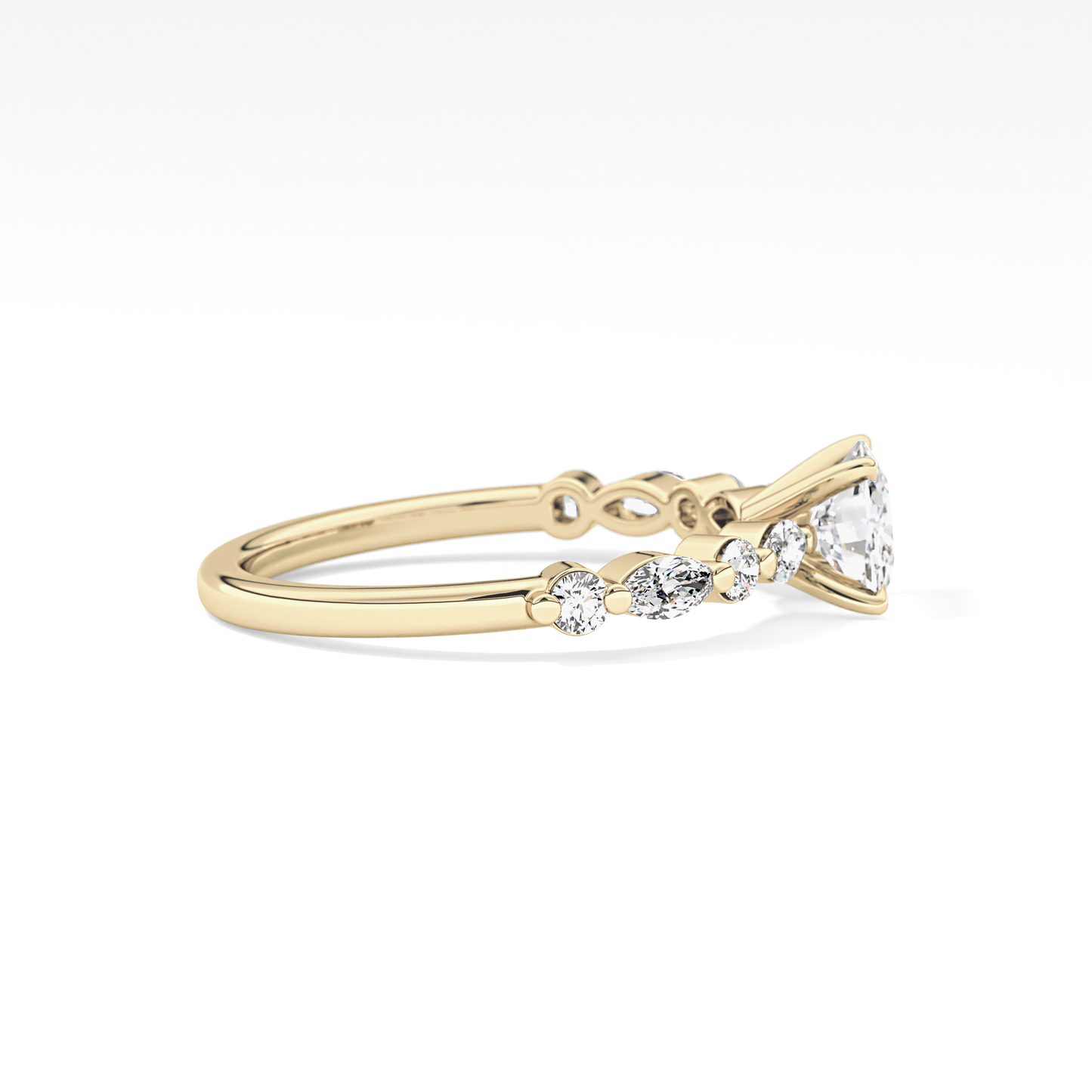 Cushion Cut 0.87 Carat Moissanite Ring – Pave Setting in Gold