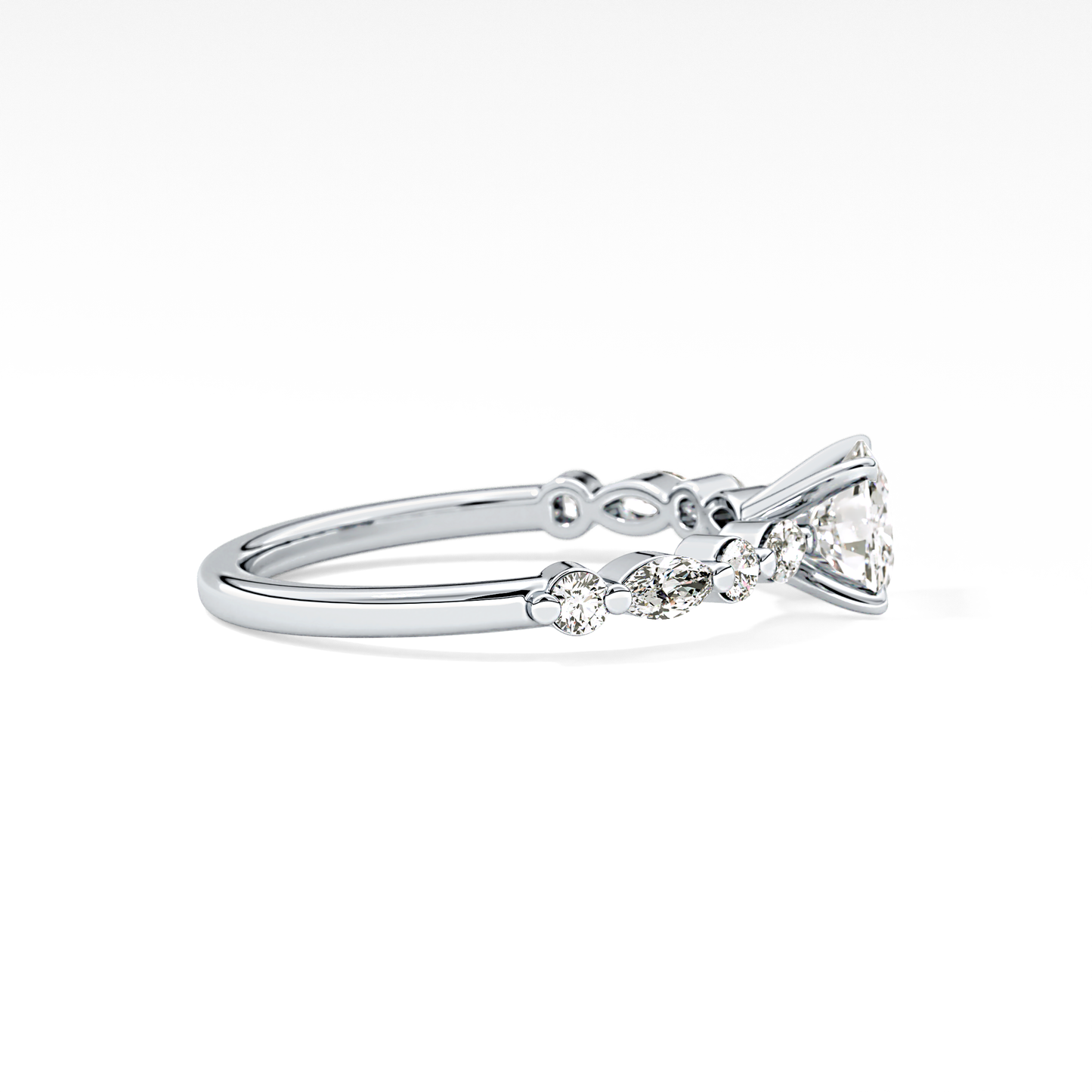 Cushion Cut 0.87 Carat Moissanite Ring – Pave Setting in Gold