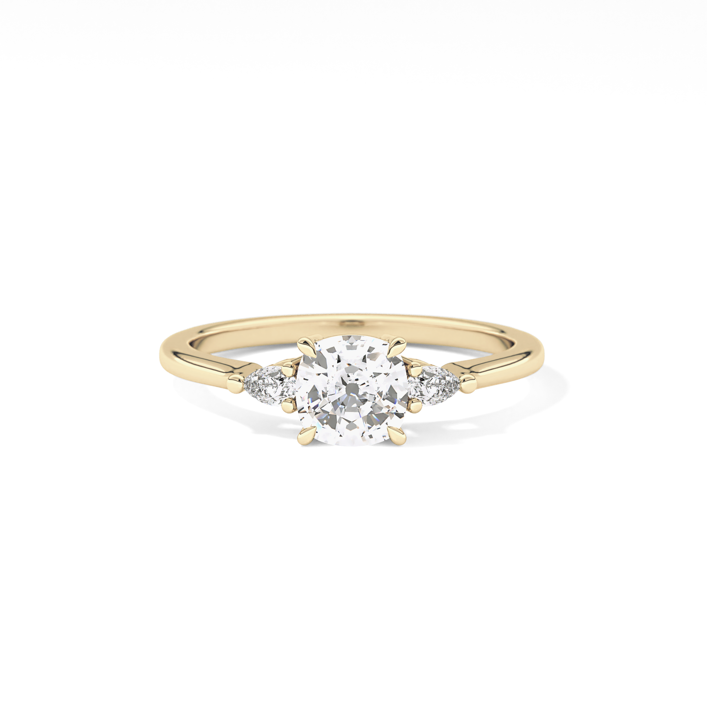 Cushion Cut 0.95 Carat Moissanite Ring – Three Stones Setting in Gold
