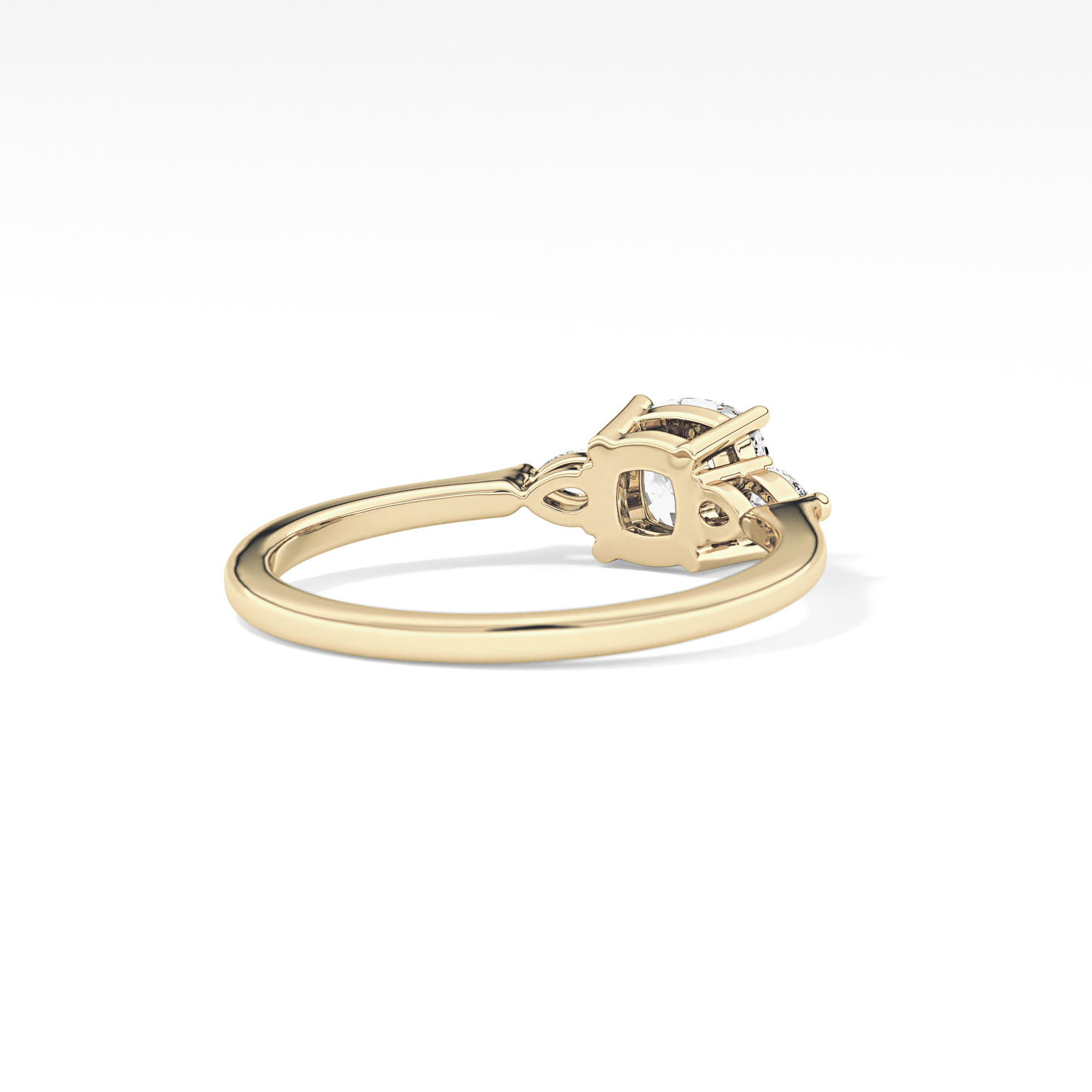 Cushion Cut 0.95 Carat Moissanite Ring – Three Stones Setting in Gold
