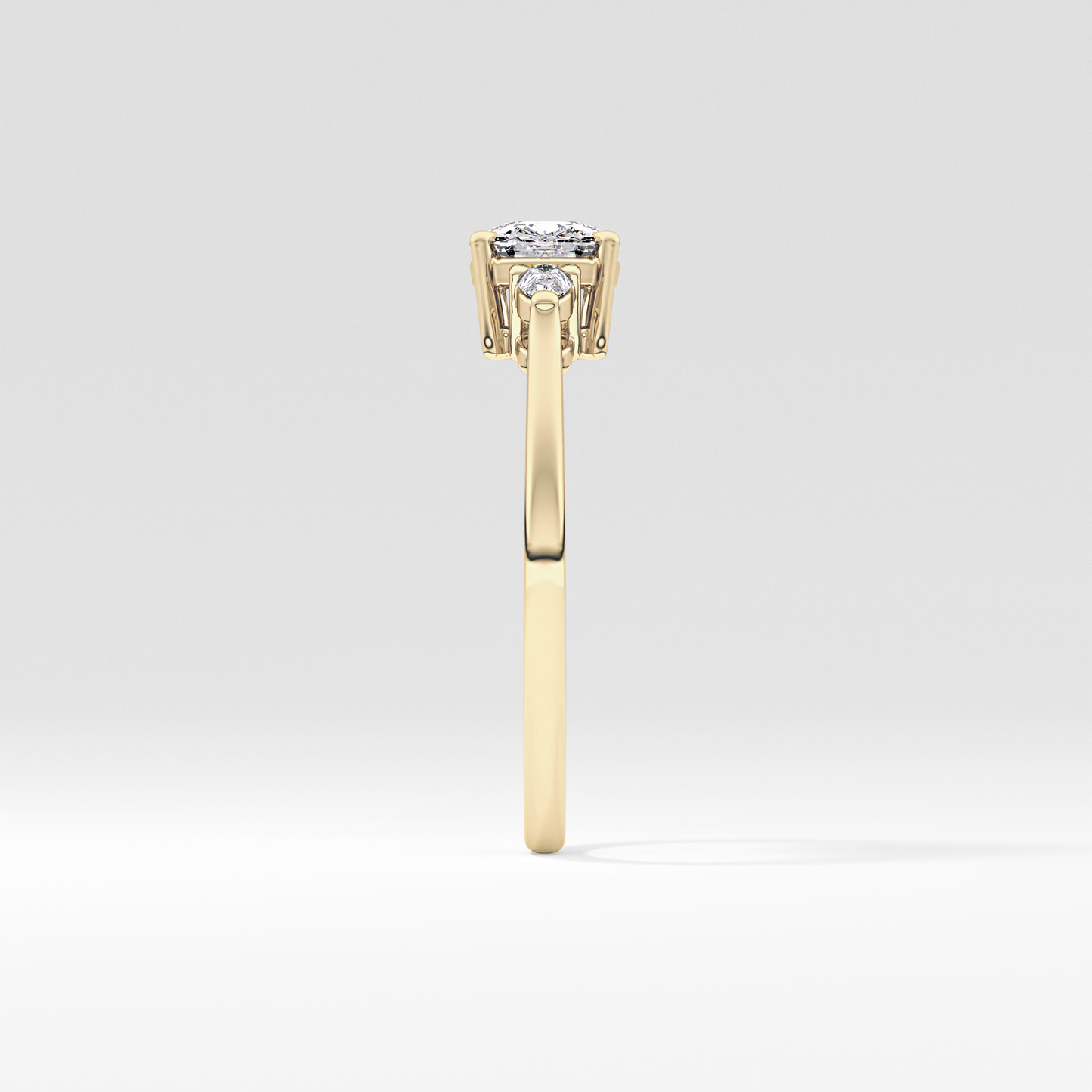Cushion Cut 0.95 Carat Moissanite Ring – Three Stones Setting in Gold