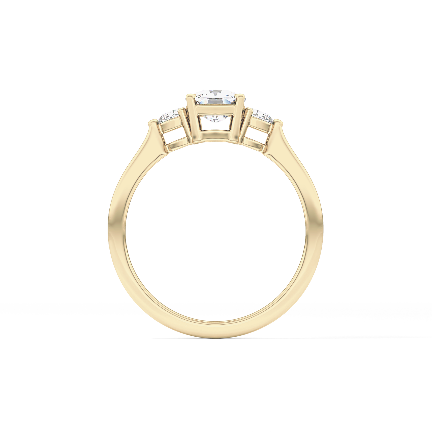 Cushion Cut 0.95 Carat Moissanite Ring – Three Stones Setting in Gold