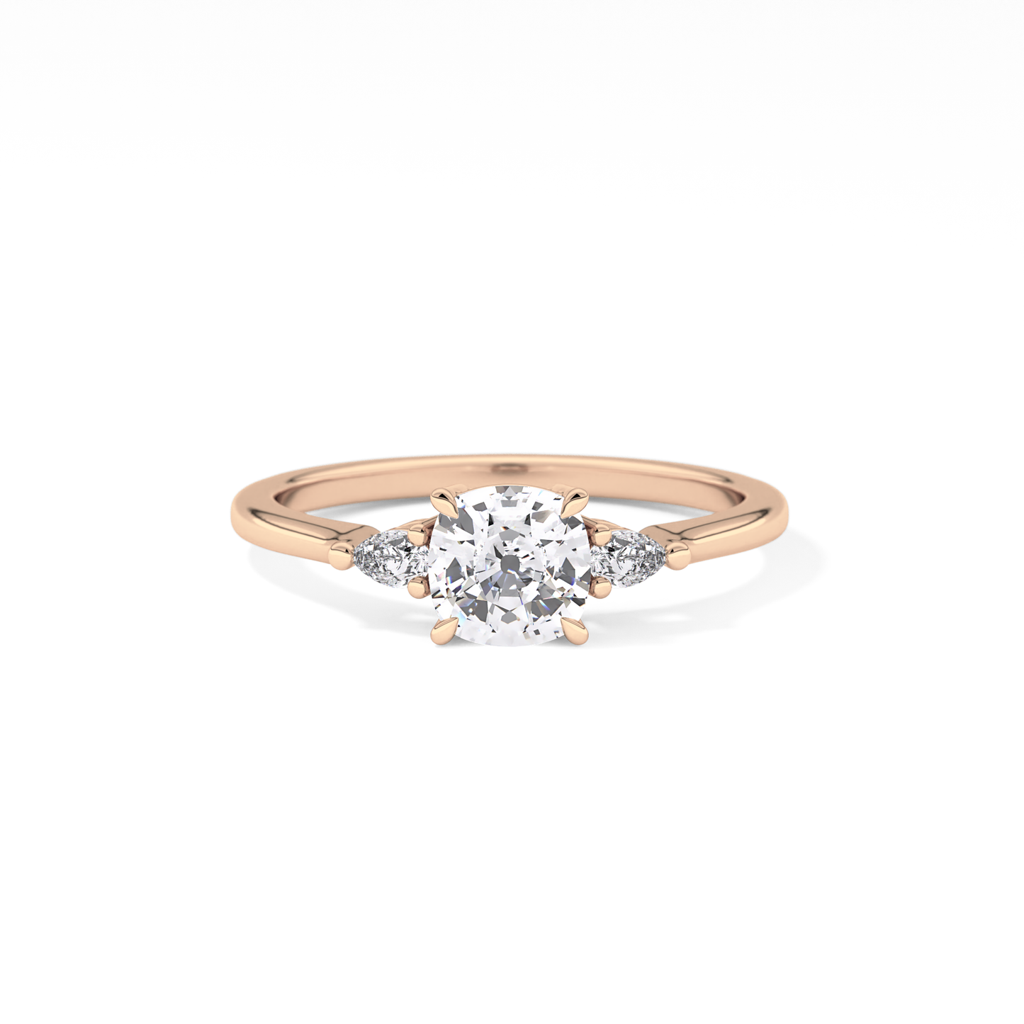 Cushion Cut 0.95 Carat Moissanite Ring – Three Stones Setting in Gold