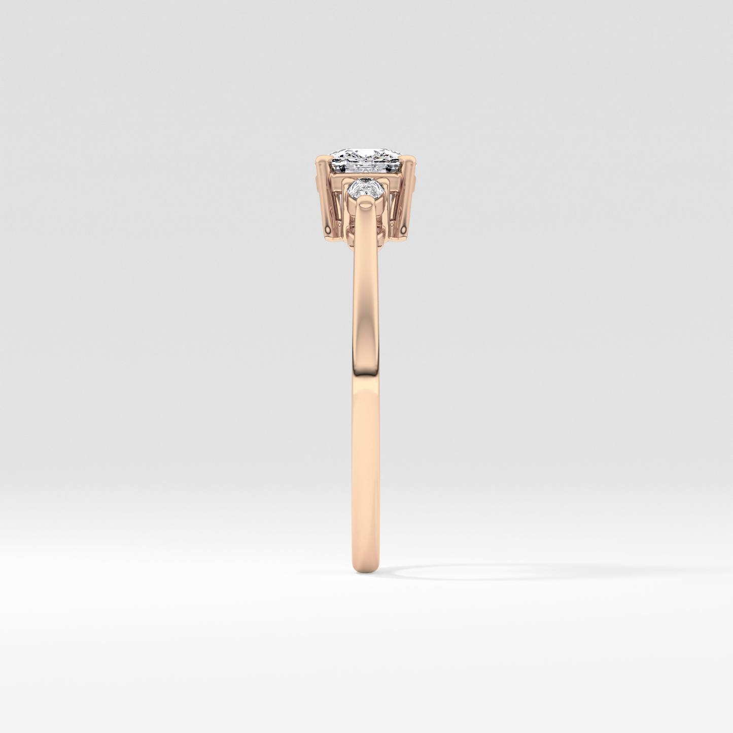 Cushion Cut 0.95 Carat Moissanite Ring – Three Stones Setting in Gold