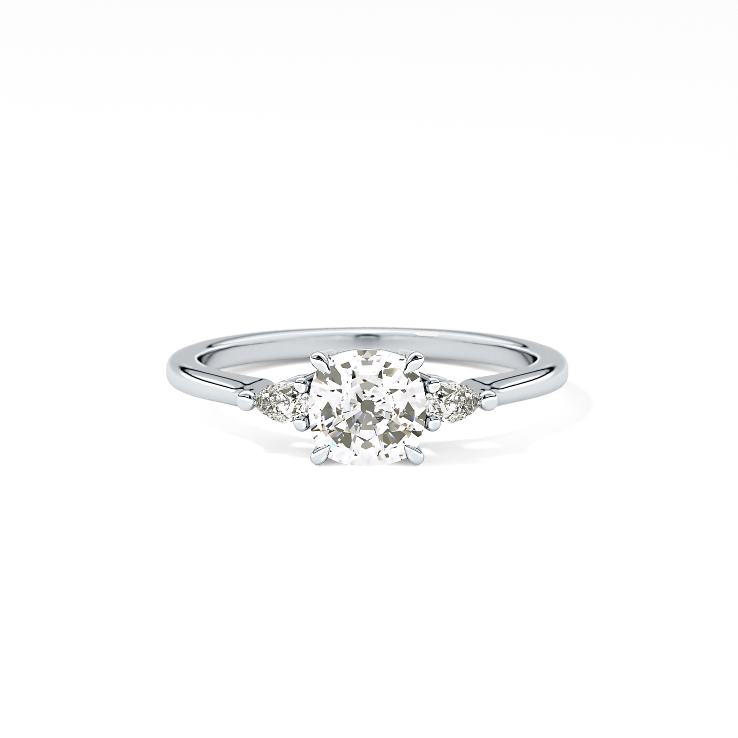 Cushion Cut 0.95 Carat Moissanite Ring – Three Stones Setting in Gold