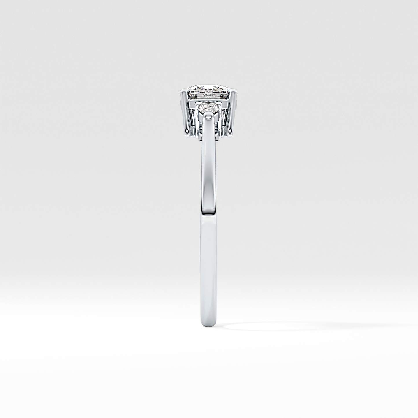 Cushion Cut 0.95 Carat Moissanite Ring – Three Stones Setting in Gold