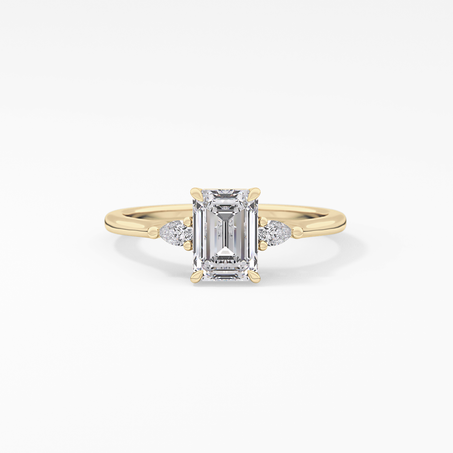 Emerald Cut 1.02 Carat Moissanite Ring – Three Stones Setting in Gold