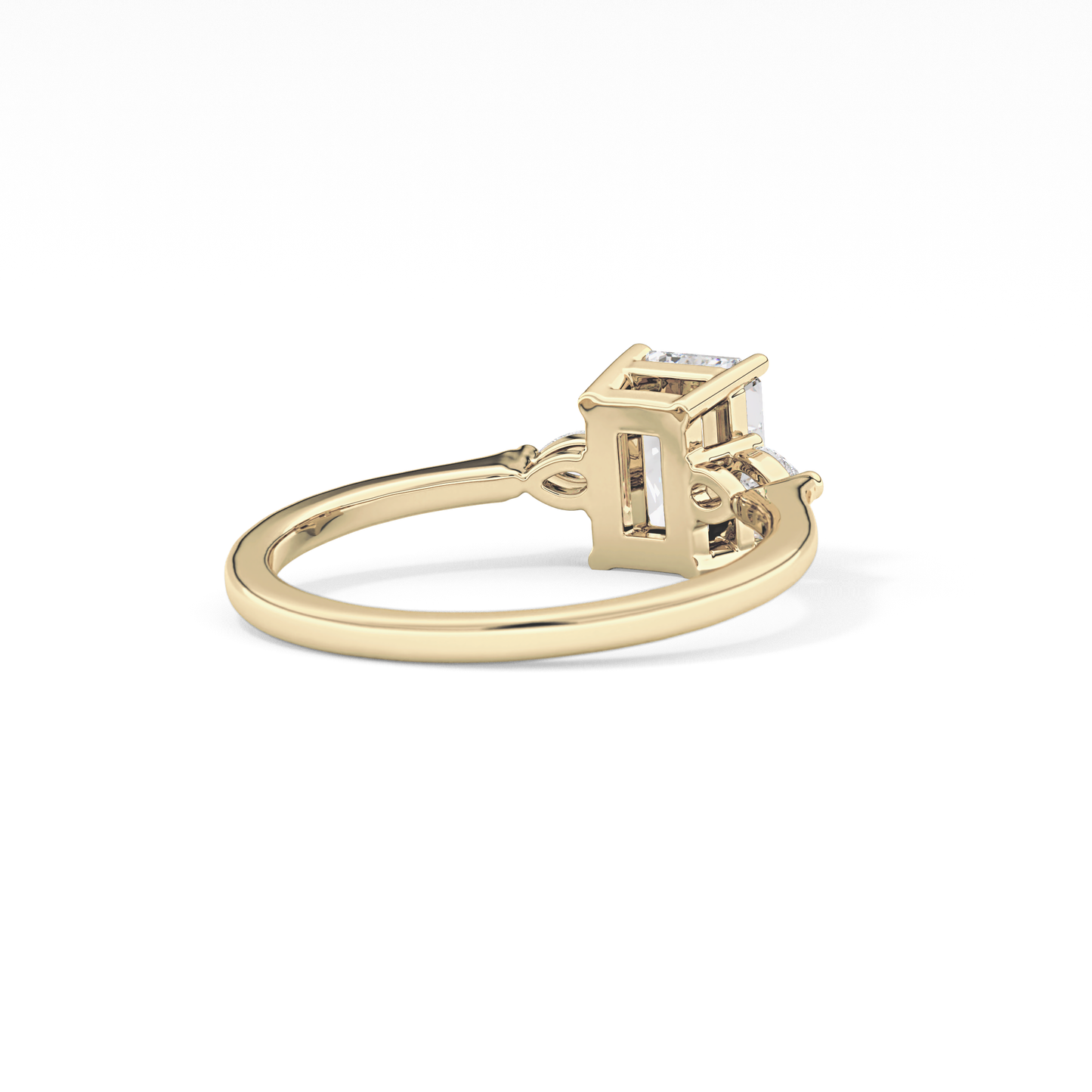 Emerald Cut 1.02 Carat Moissanite Ring – Three Stones Setting in Gold
