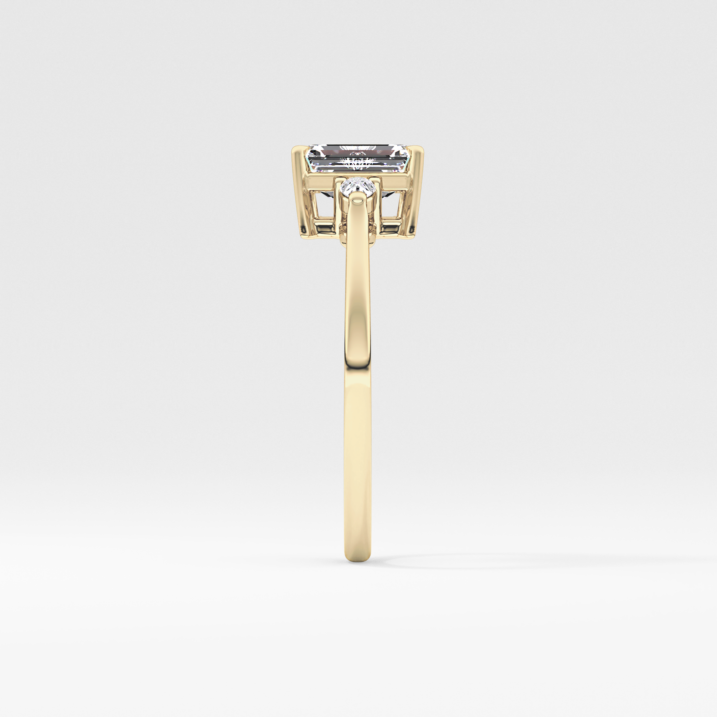 Emerald Cut 1.02 Carat Moissanite Ring – Three Stones Setting in Gold
