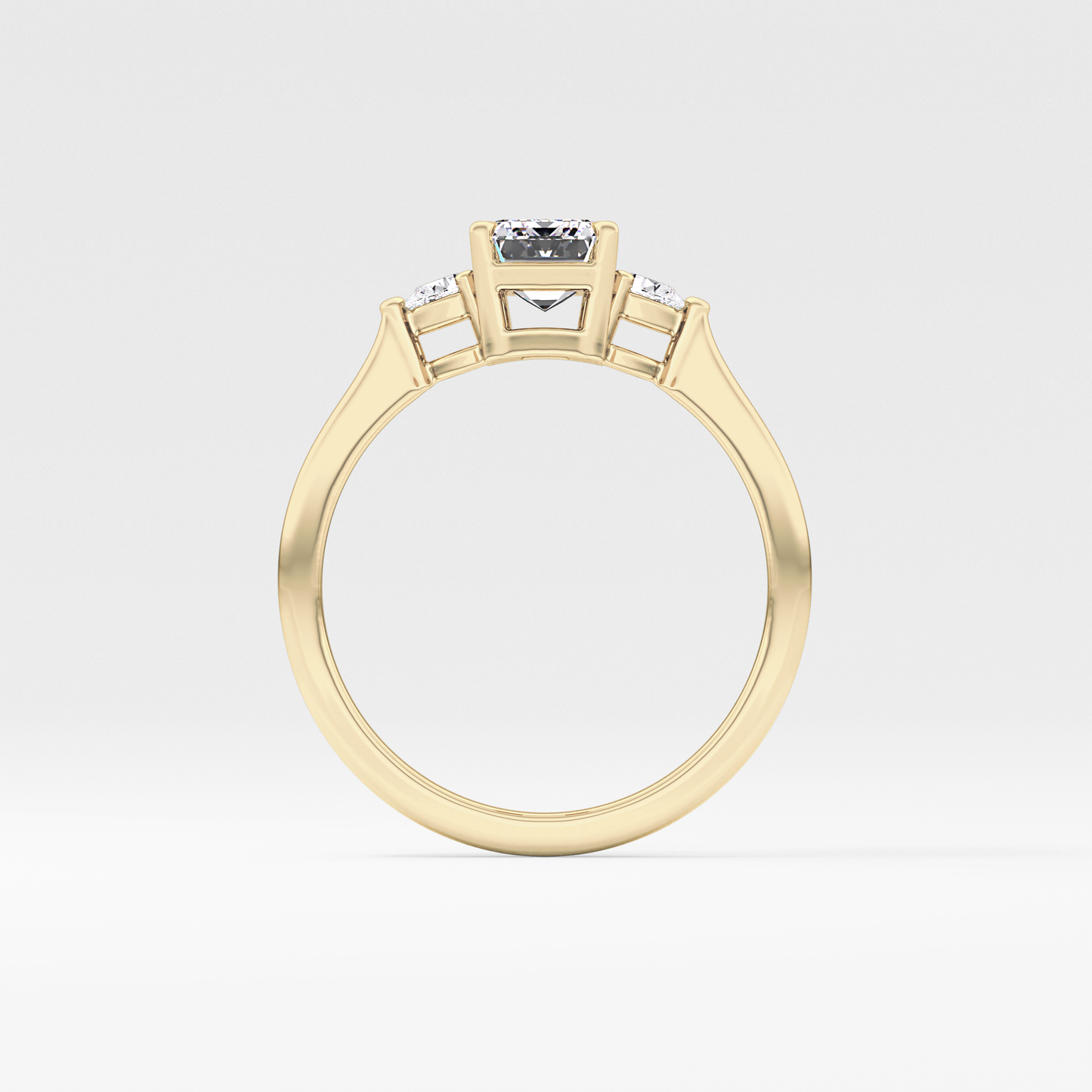 Emerald Cut 1.02 Carat Moissanite Ring – Three Stones Setting in Gold