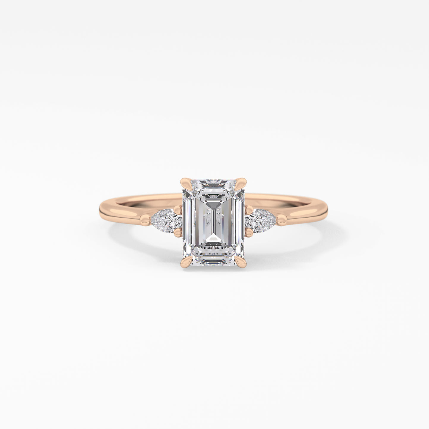 Emerald Cut 1.02 Carat Moissanite Ring – Three Stones Setting in Gold