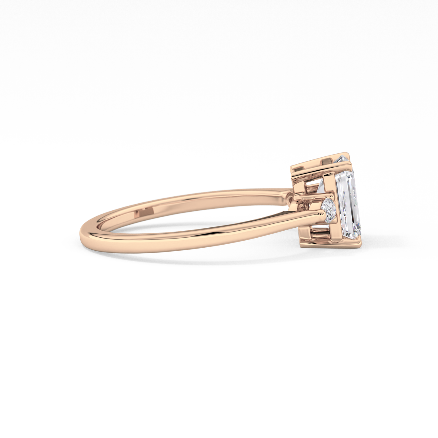 Emerald Cut 1.02 Carat Moissanite Ring – Three Stones Setting in Gold