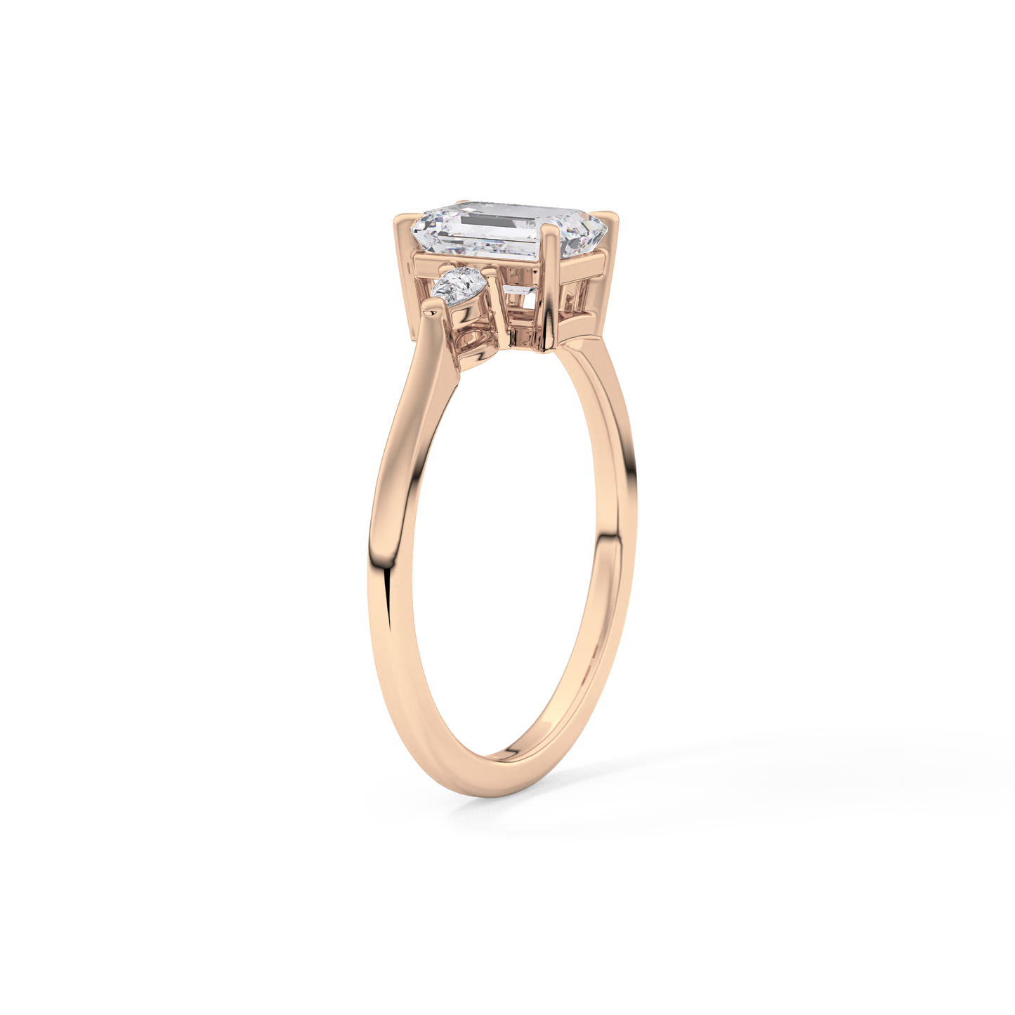 Emerald Cut 1.02 Carat Moissanite Ring – Three Stones Setting in Gold